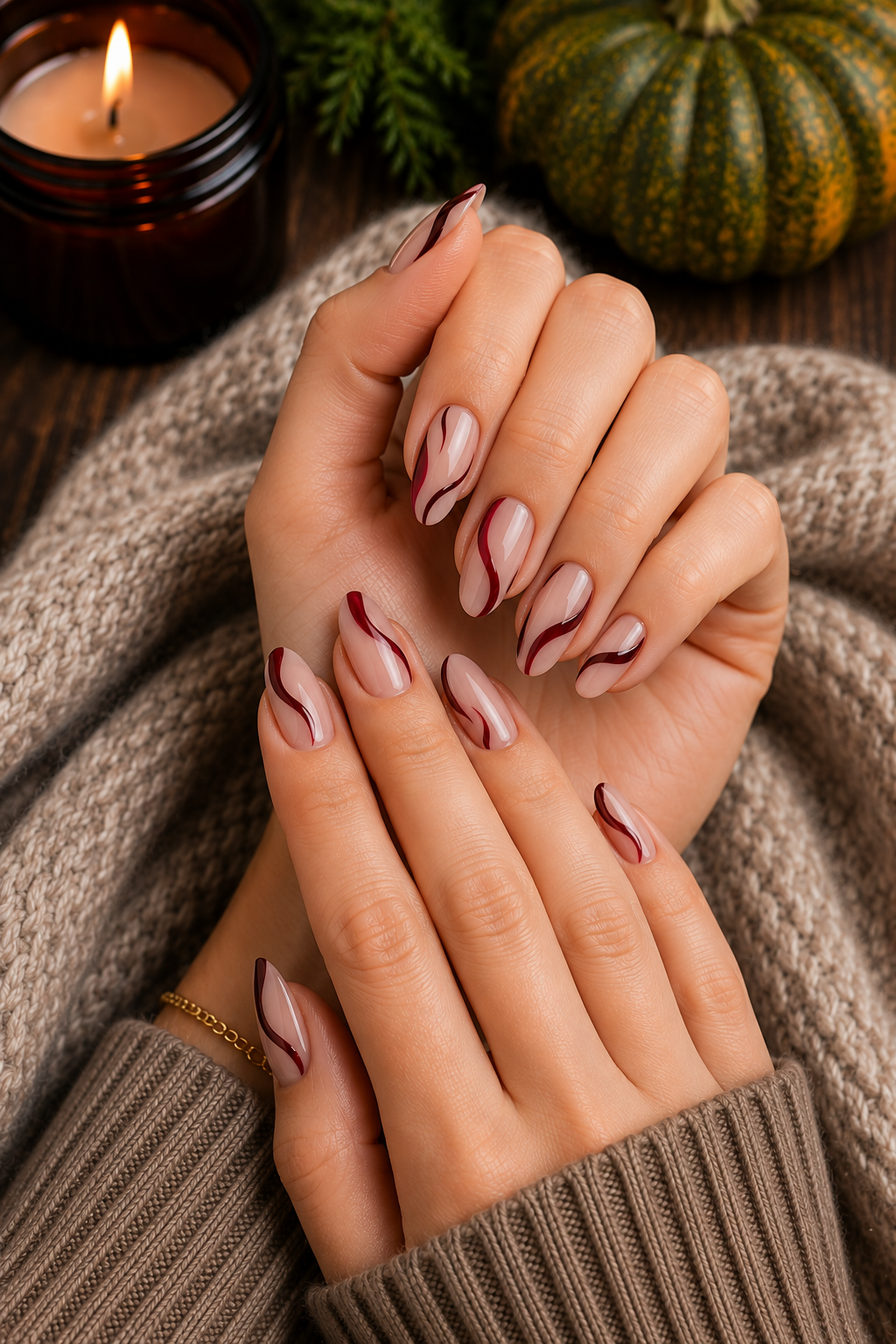 Burgundy Swirl Nails