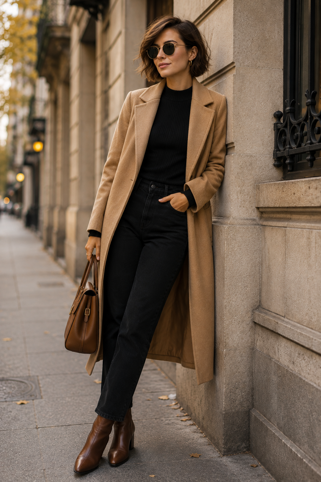 Camel Coat With Black Jeans
