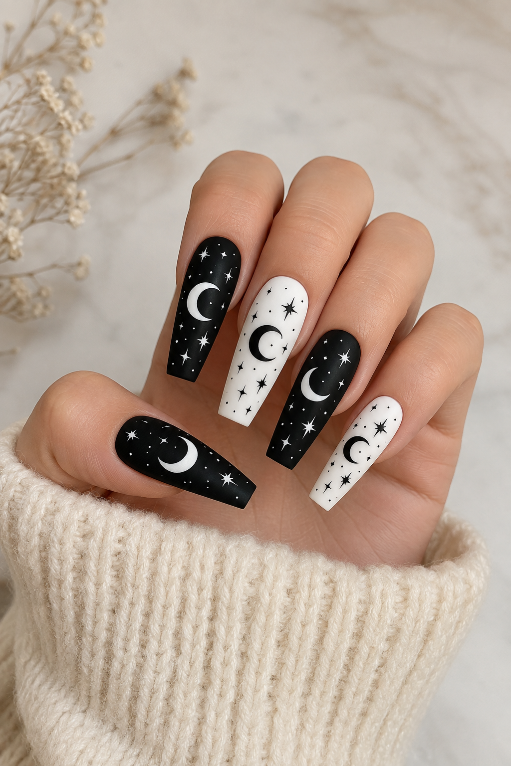 Celestial Moon & Star Nails