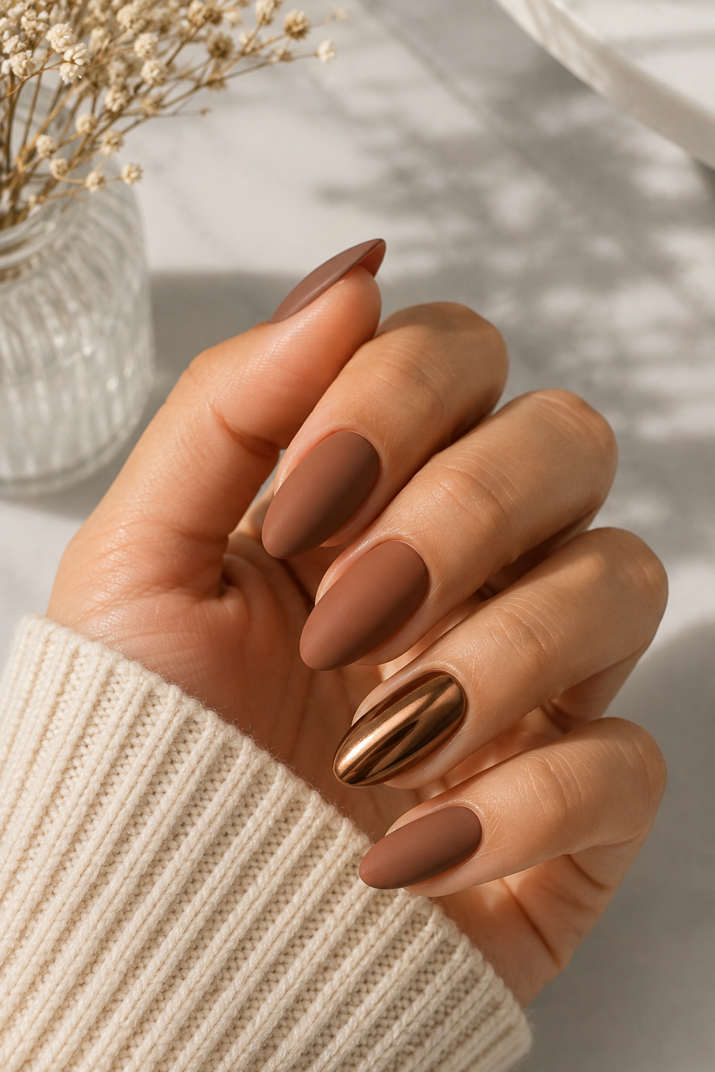 Chrome Caramel Accent Nail