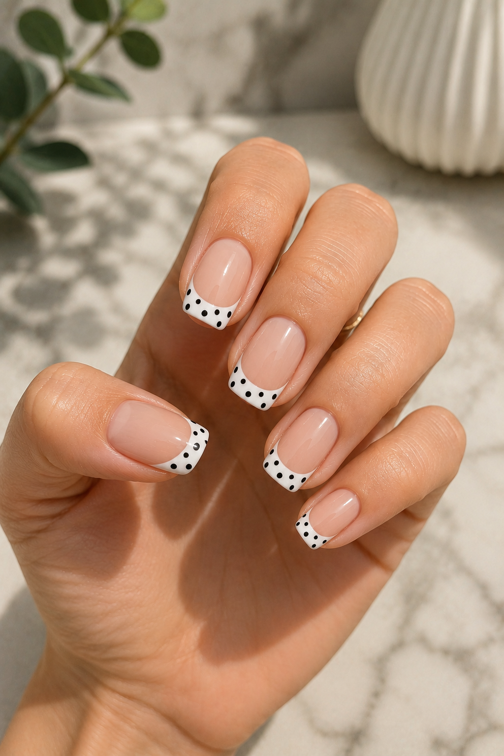 Classic Black Polka Dot French Nails