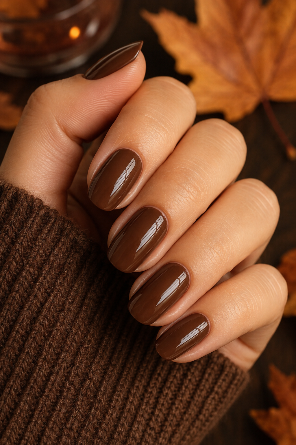 Classic Brown Glossy Nails