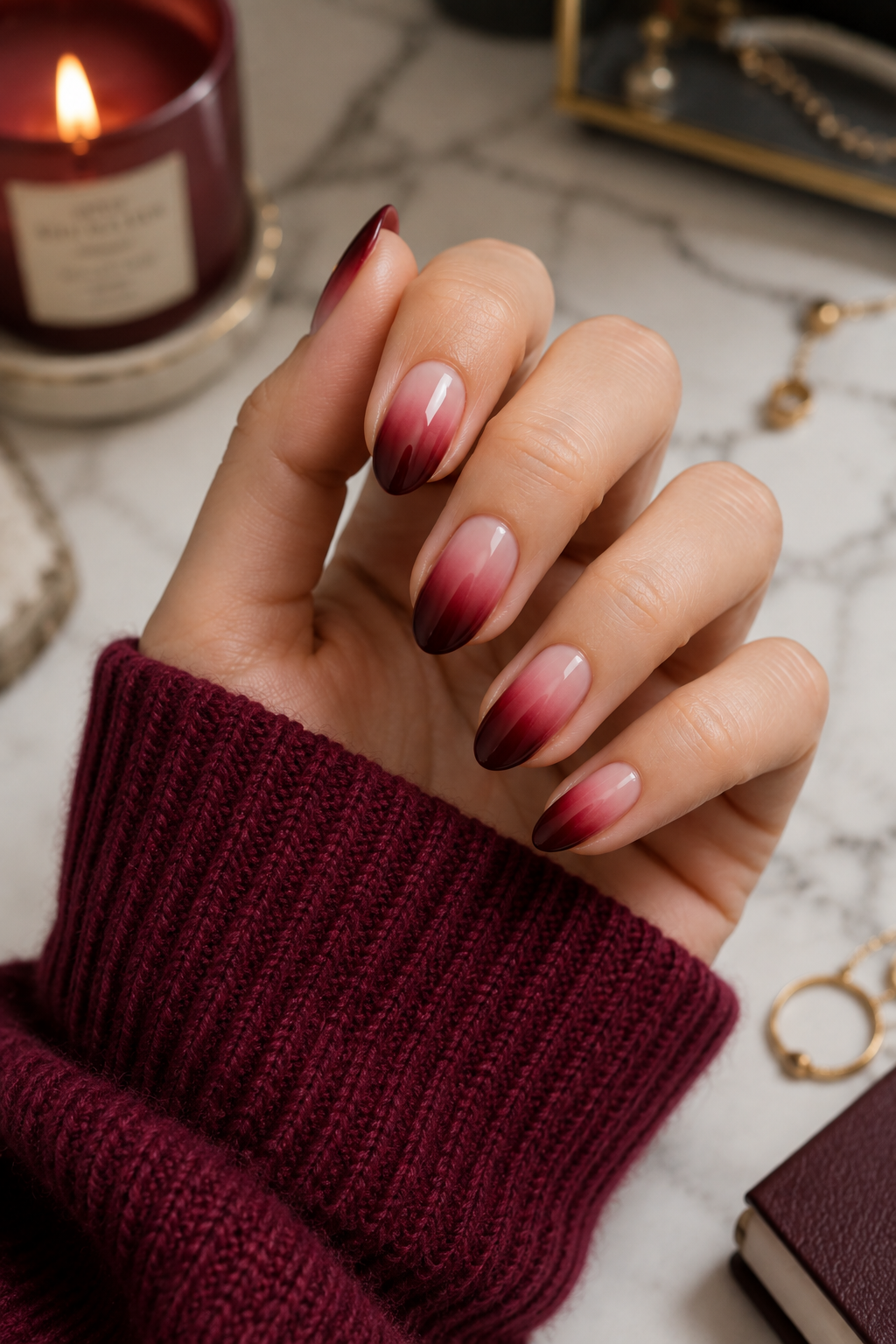 Classic Burgundy Ombré nail design