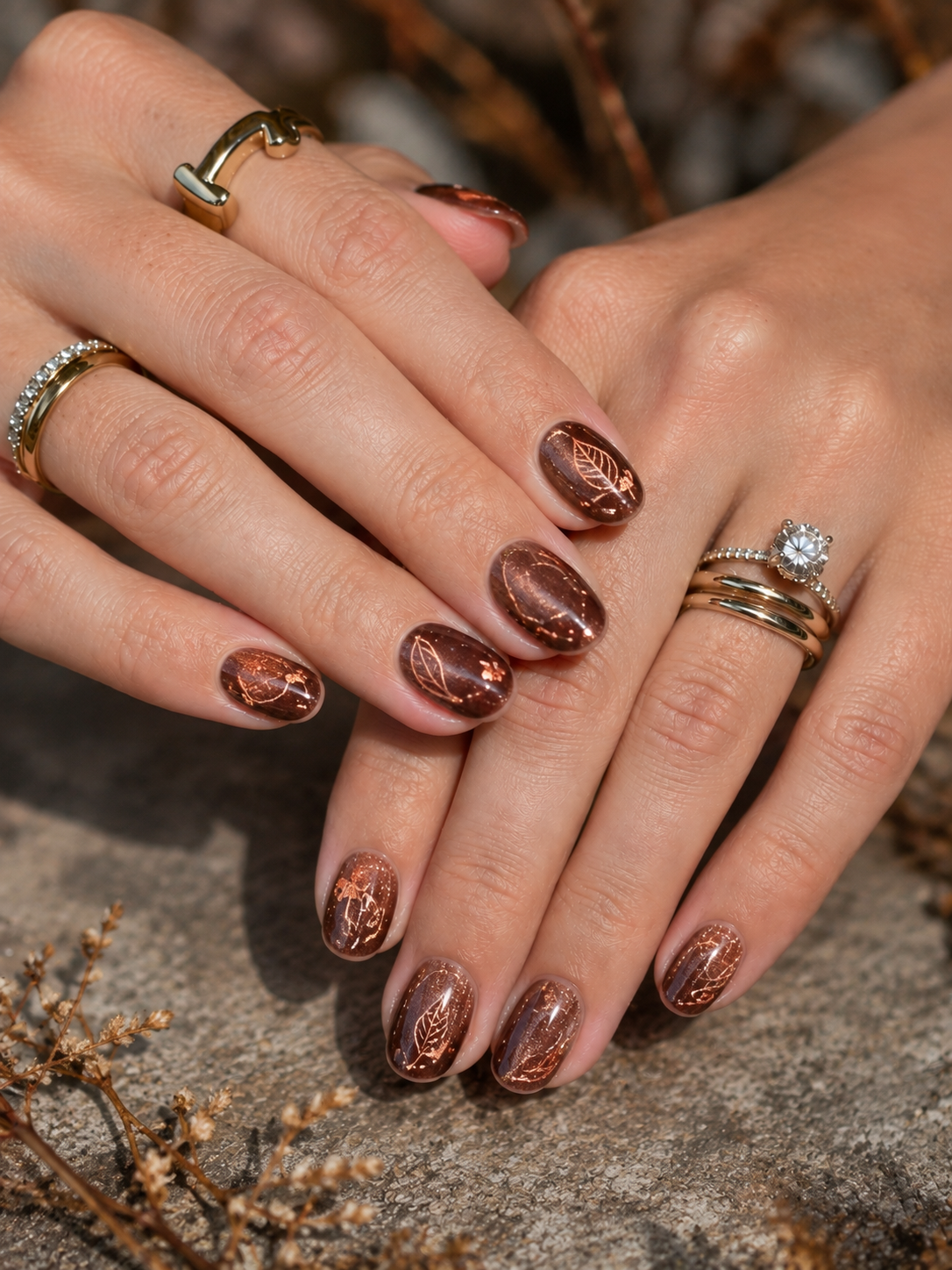 Copper Foil Leaf Outline Nails