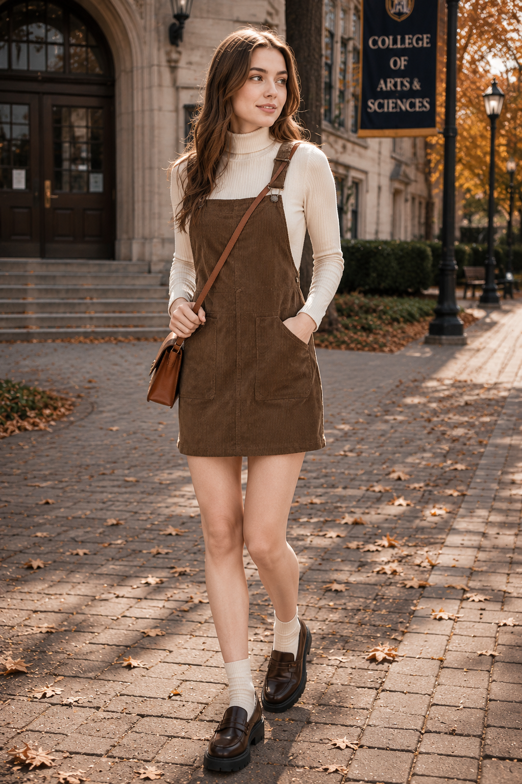 Corduroy Pinafore Dress + Turtleneck