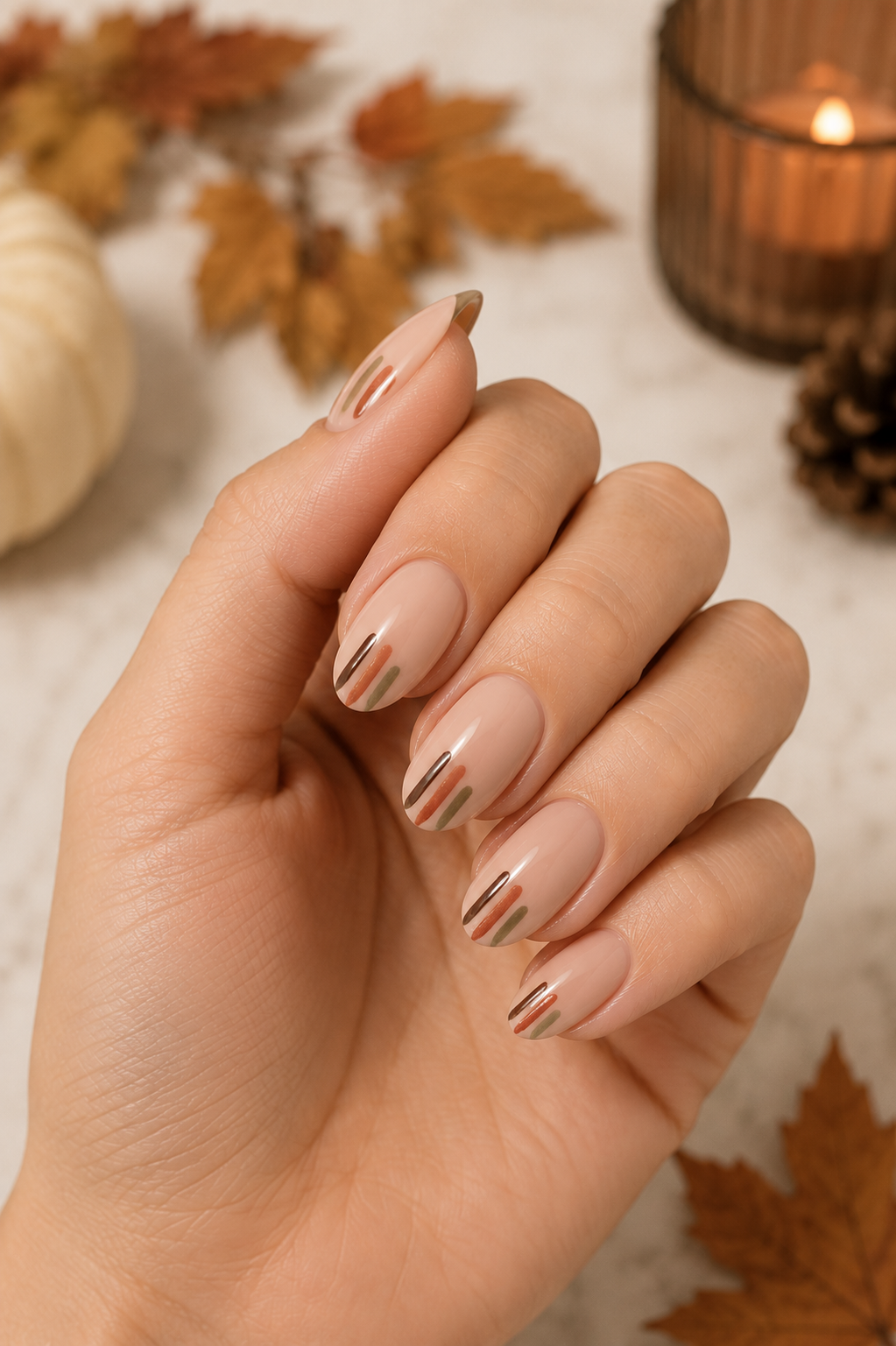 Cozy Autumn Stripe Manicure
