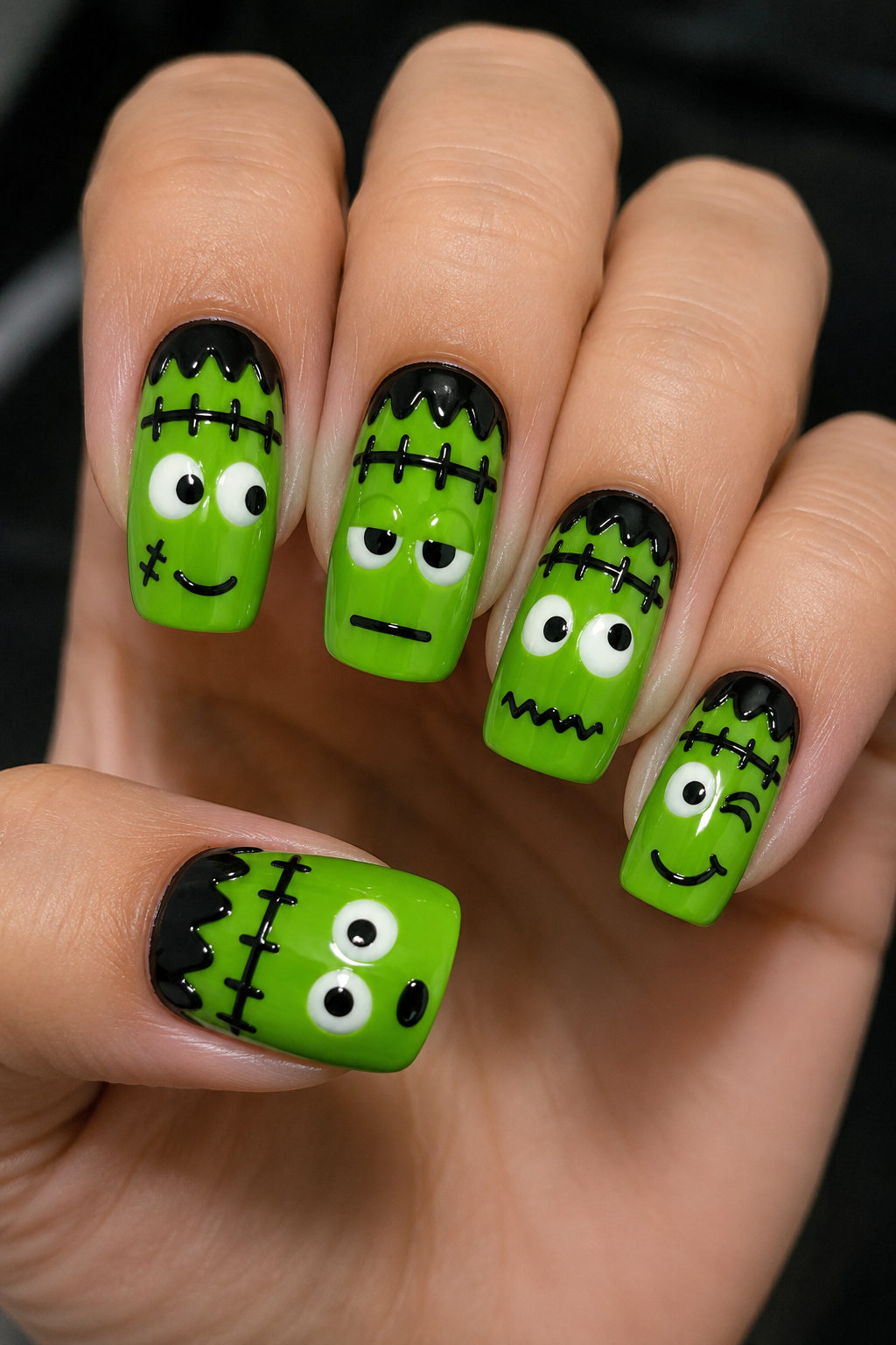 Cute Green Monster Nails