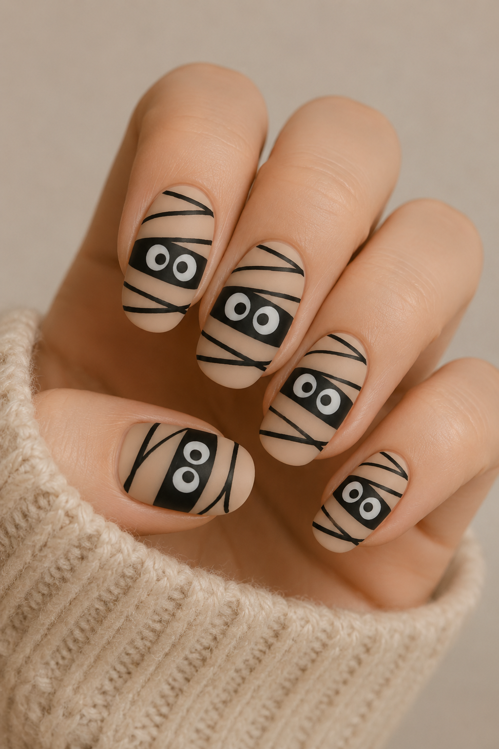 Cute Mummy Eyes Halloween Nails