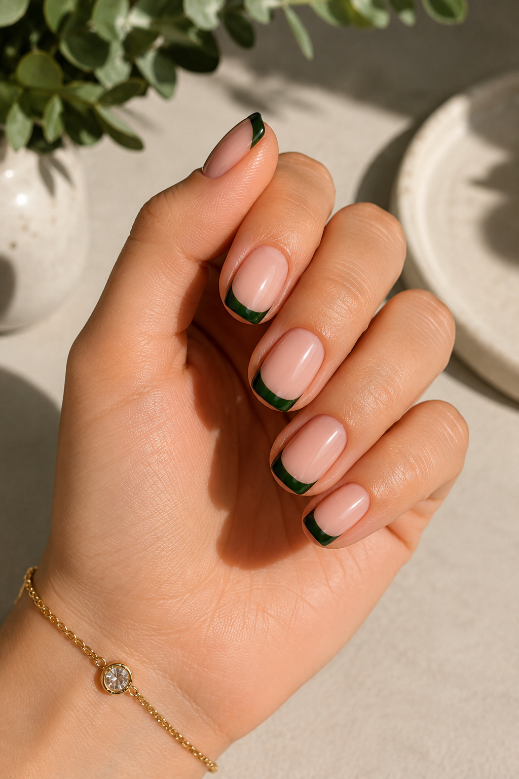 Dark Green French Tips