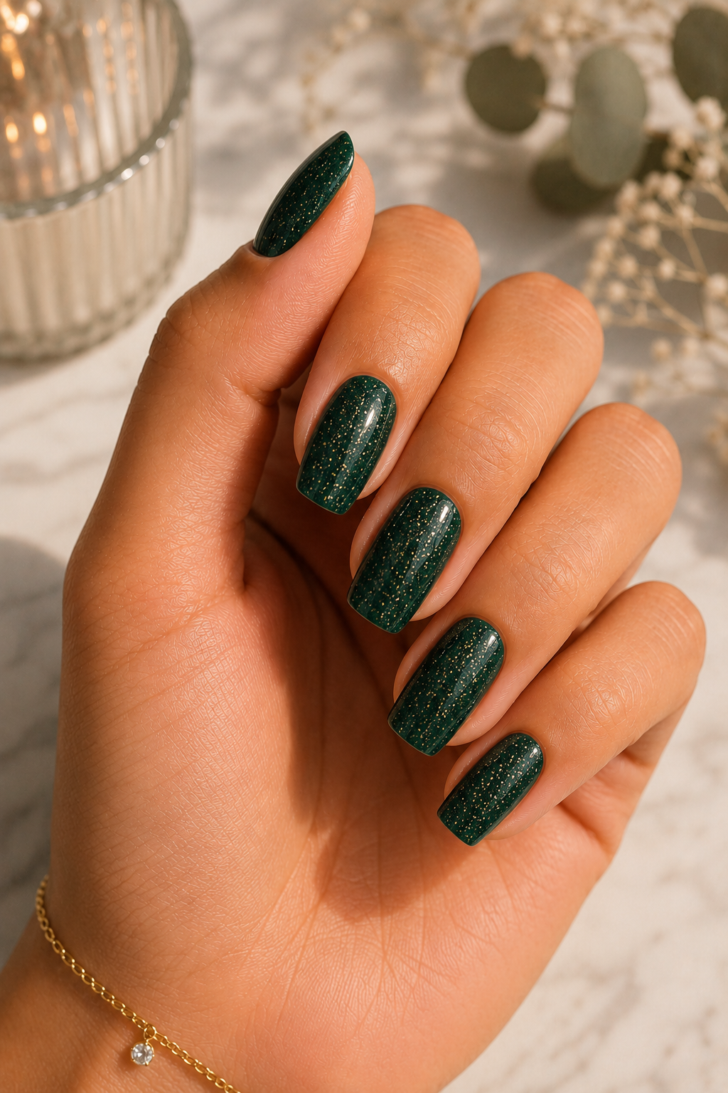 Dark Green Glitter Nails
