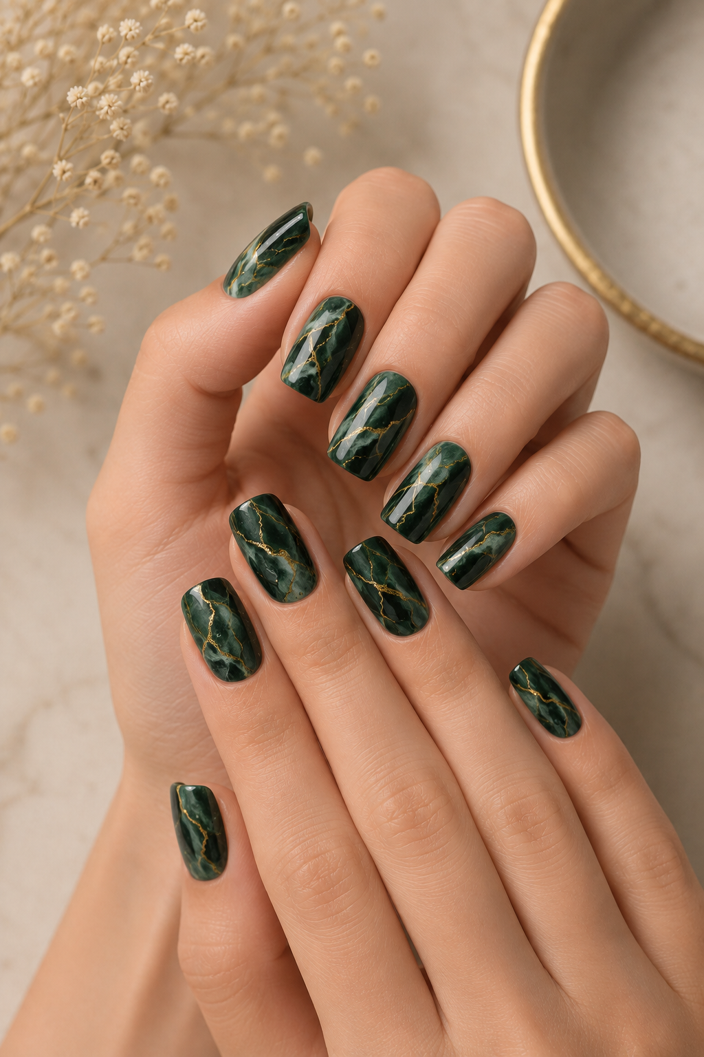 Dark Green Marble Nails