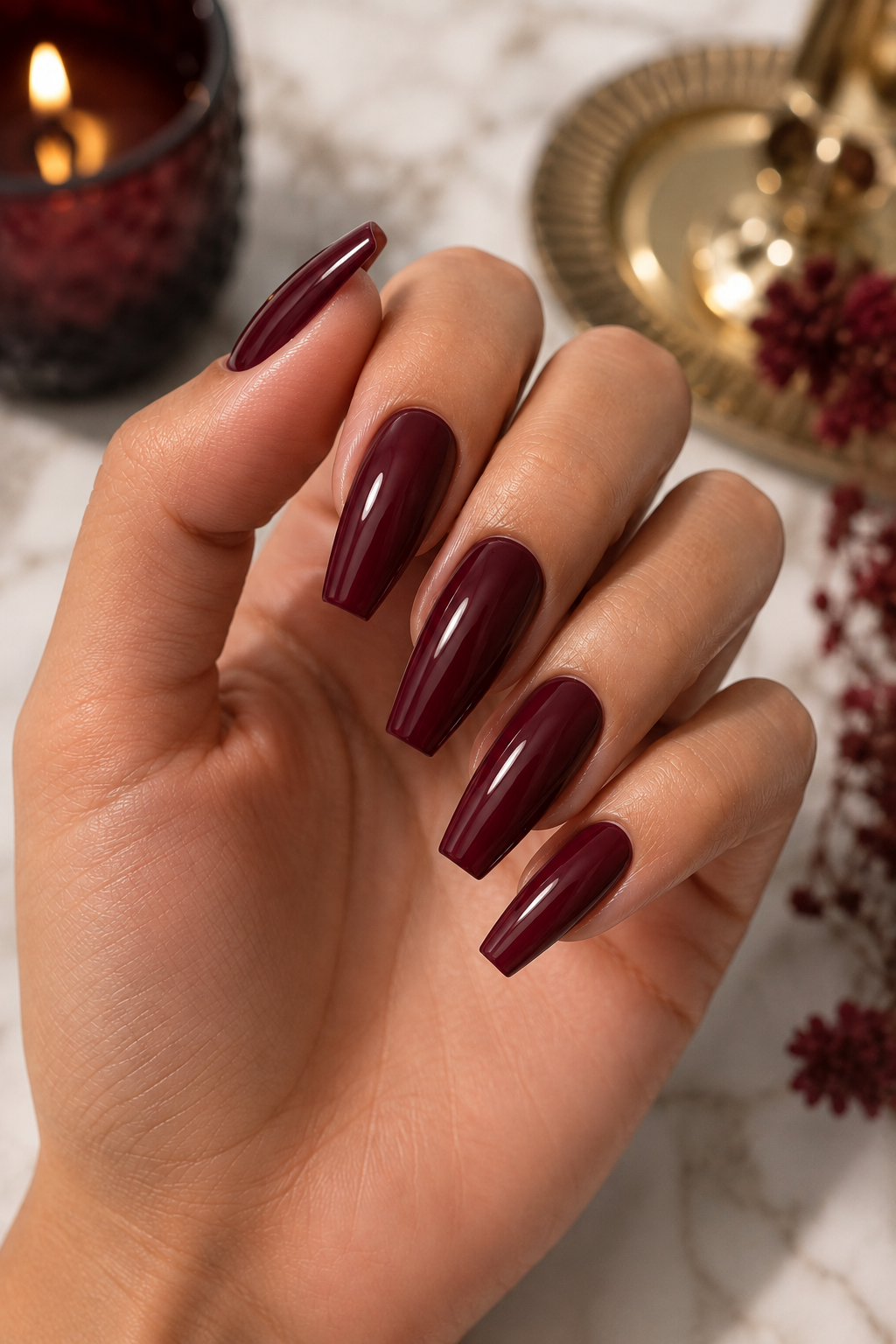 Deep Burgundy Coffin Nails