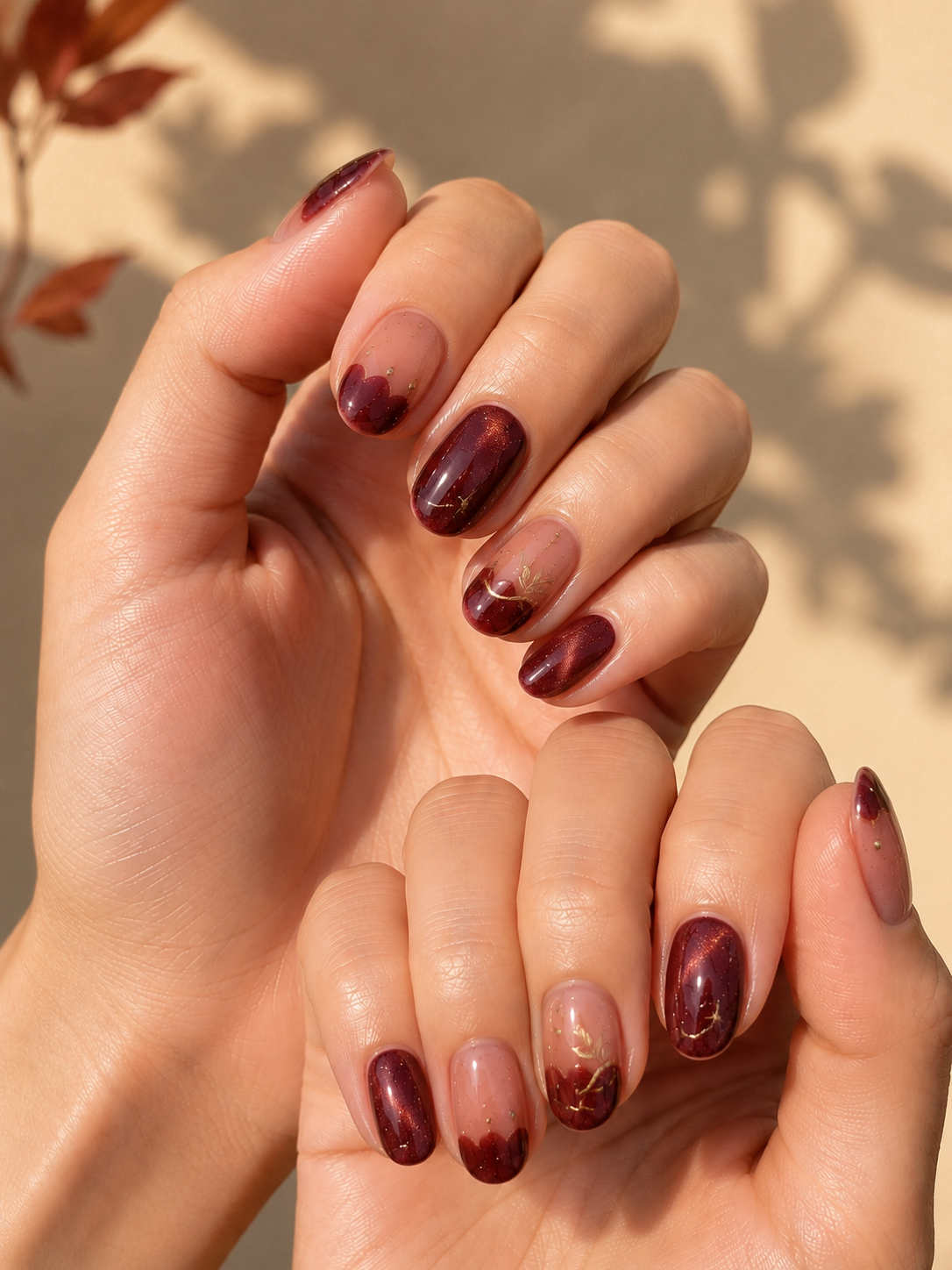 Deep Cranberry Scalloped French Nails