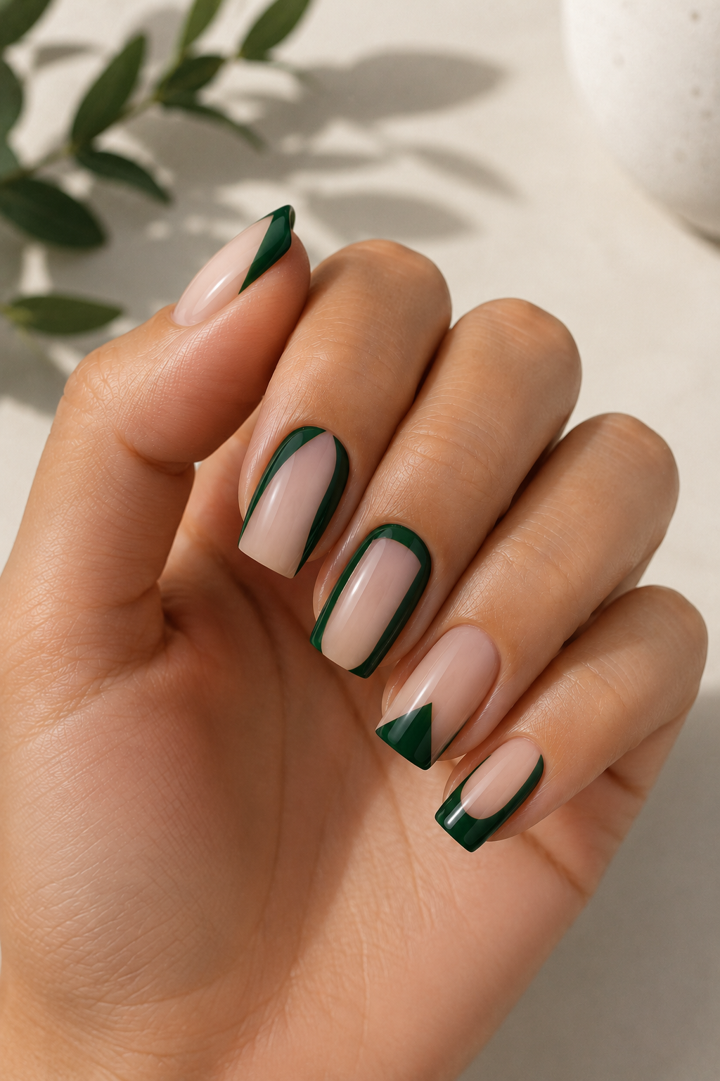Deep Green Negative Space Nails