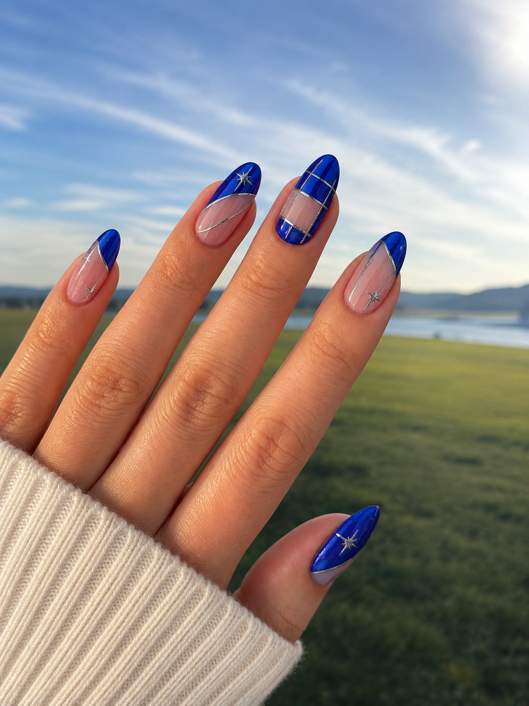 Electric Cobalt Negative Space August nail ideas