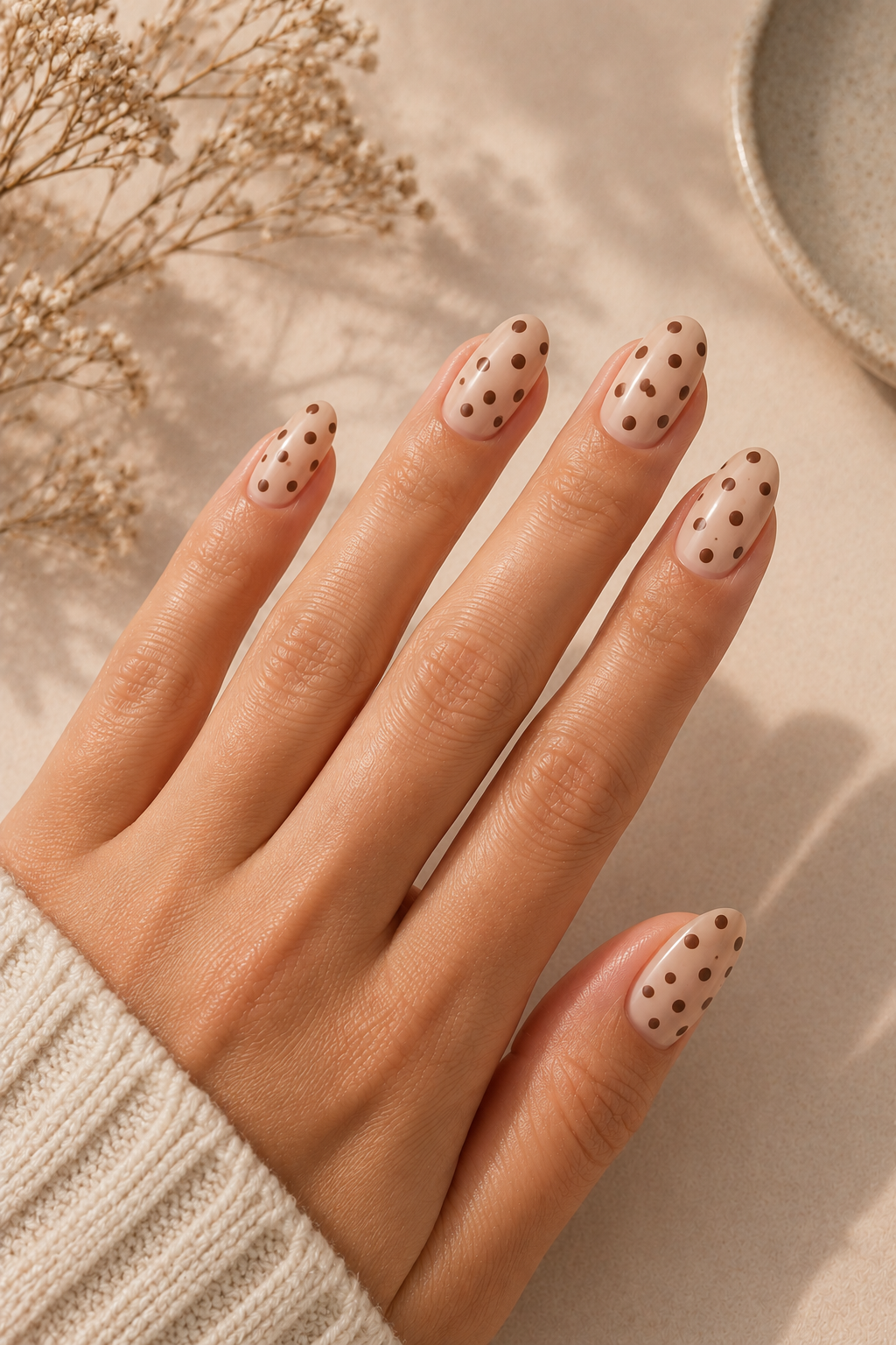 Fall Brown Polka Dot Nails