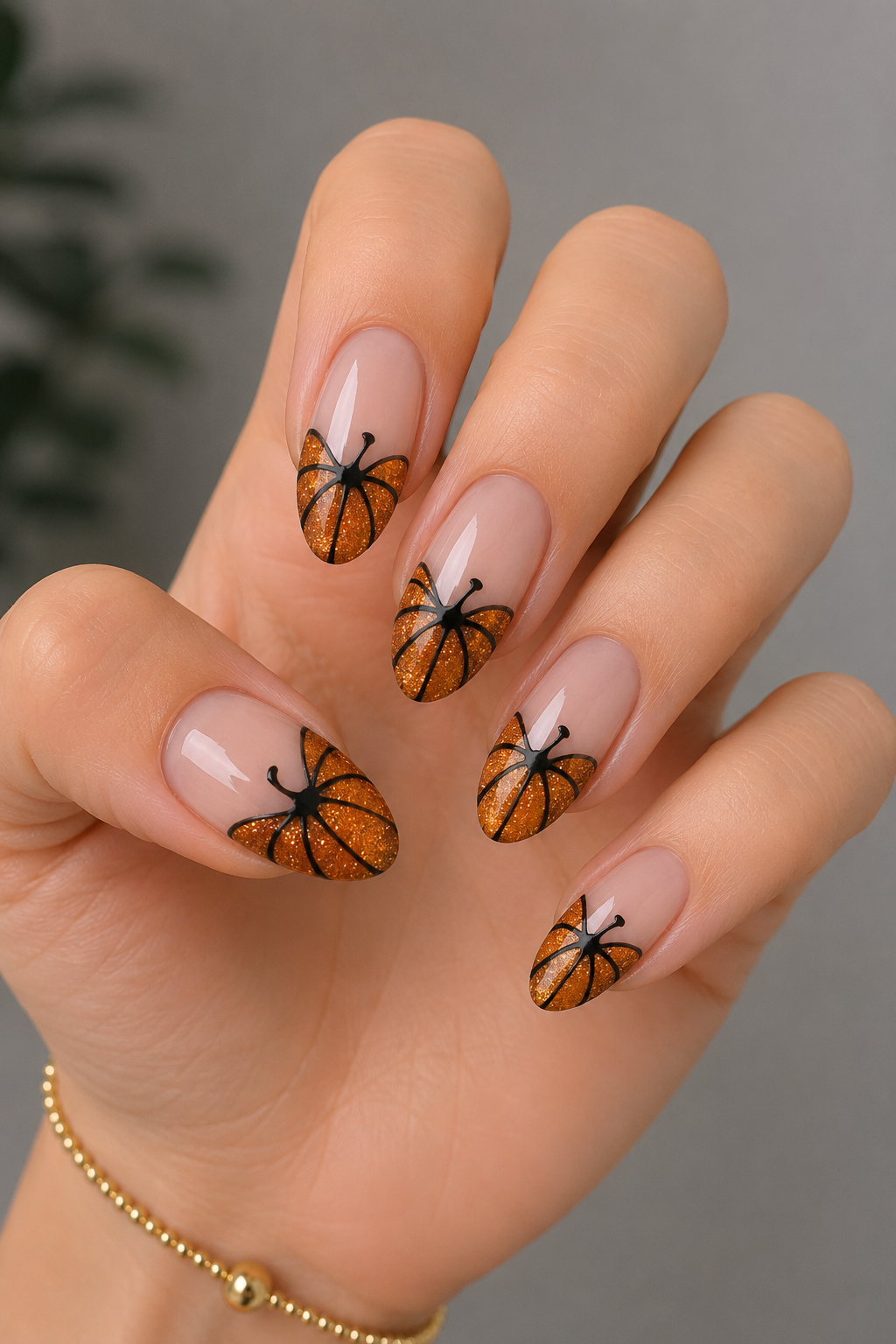 Glitter Pumpkin Tip Nails