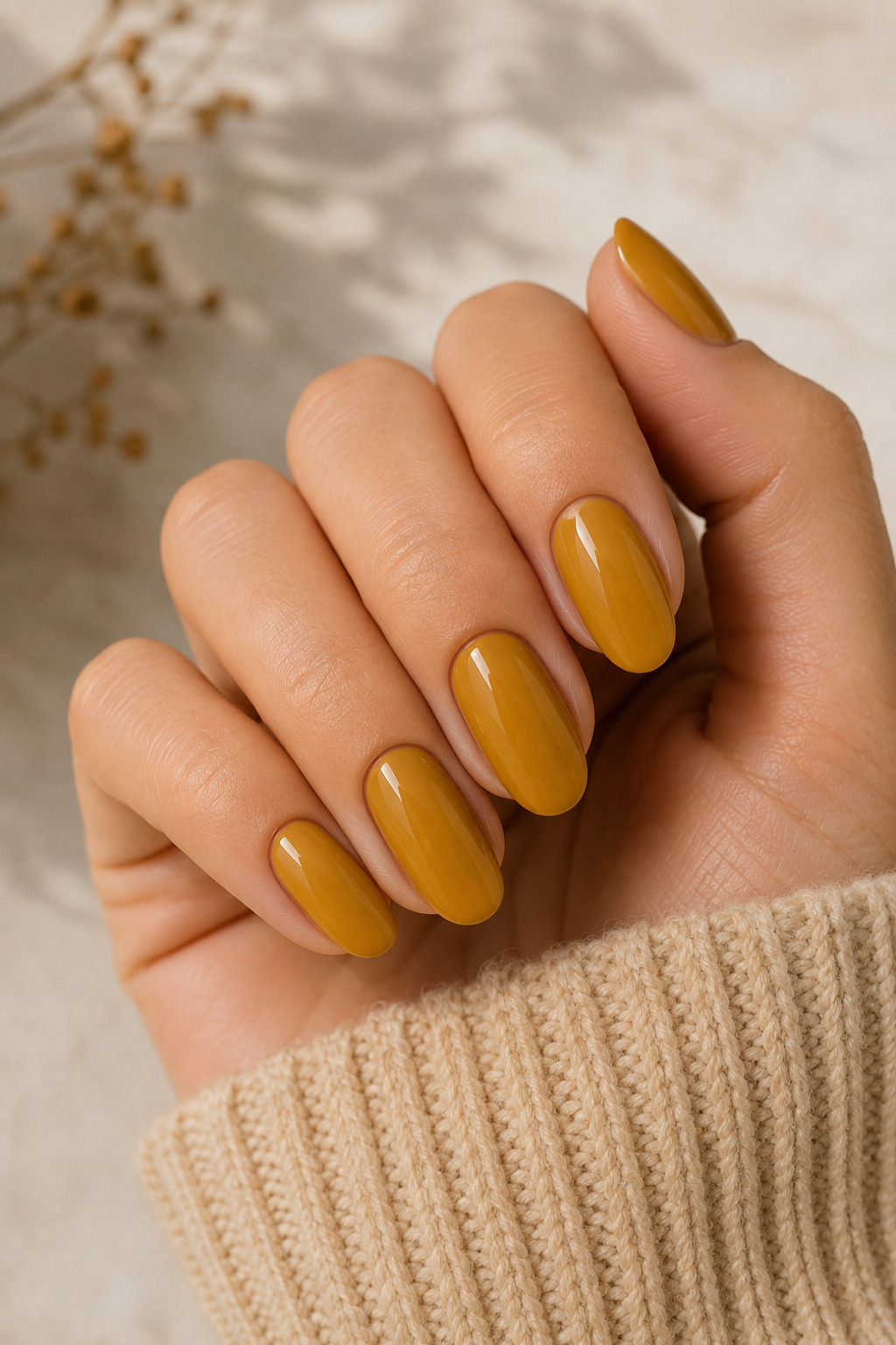 Glossy Mustard Manicure