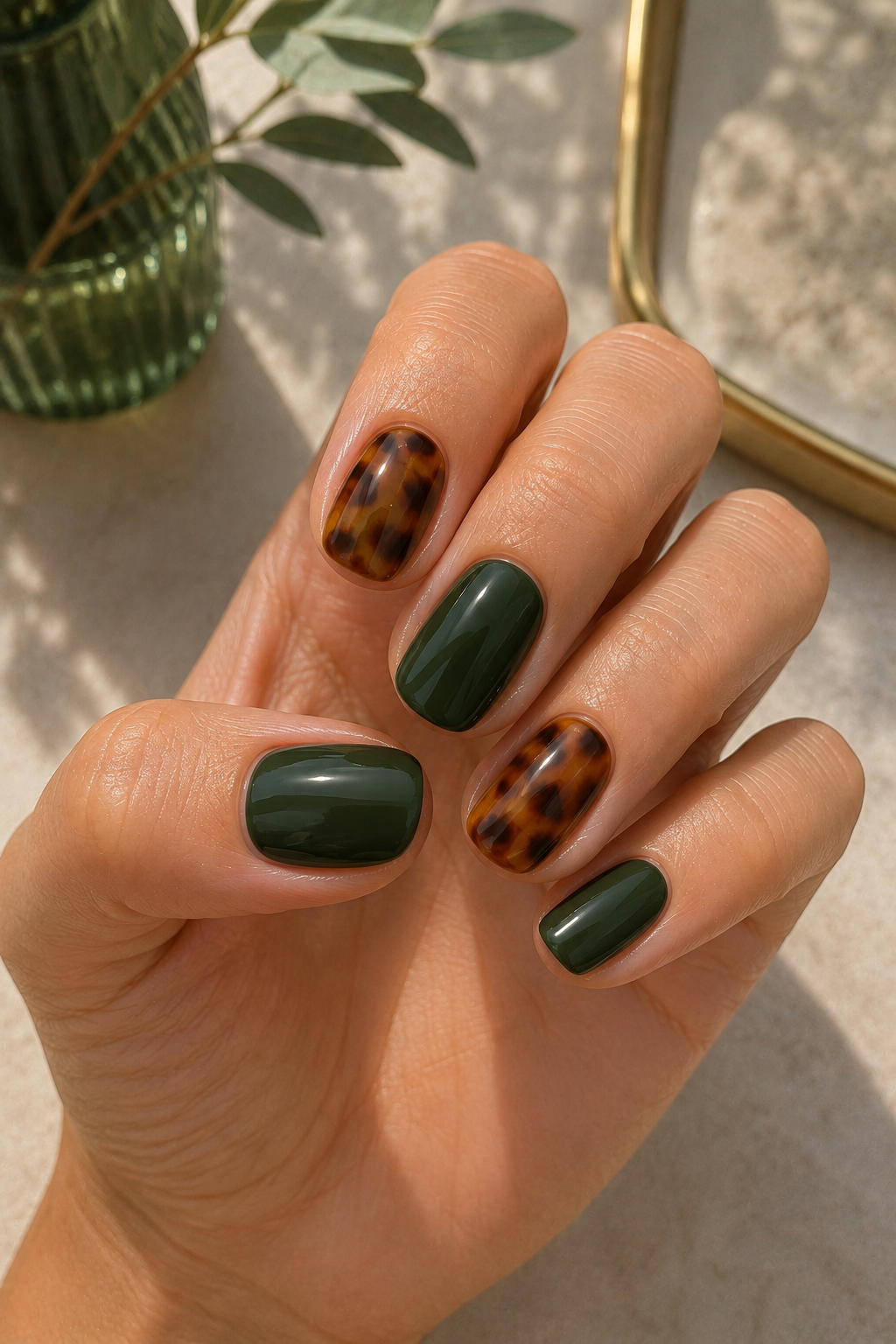 Green & Brown Tortoiseshell Nails