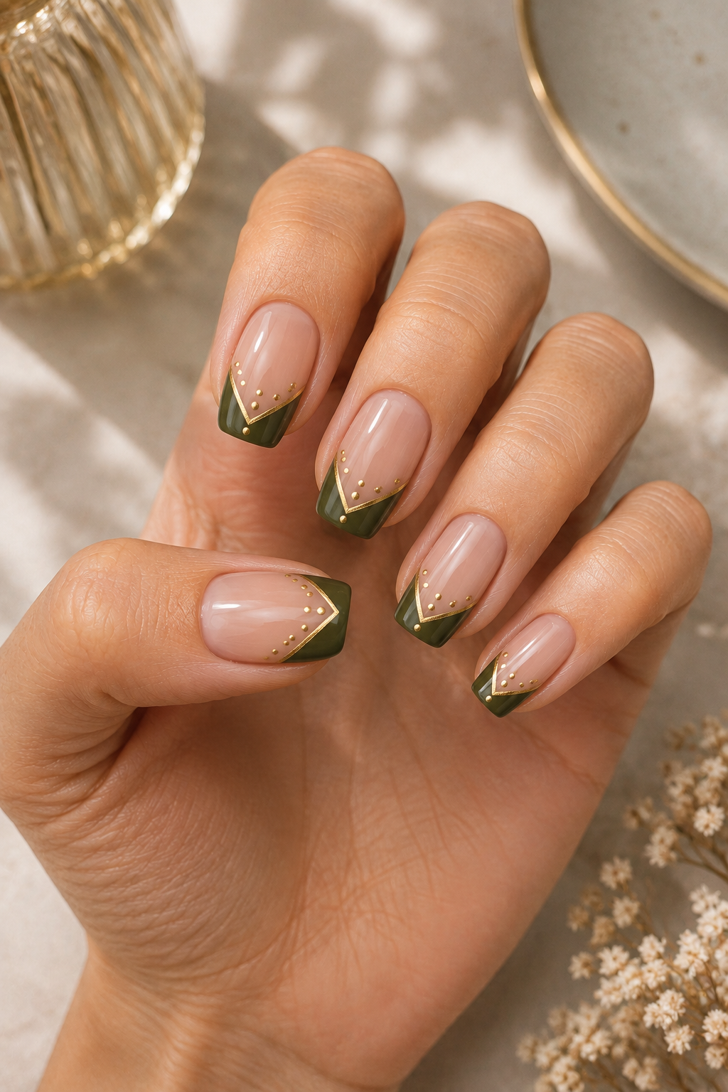 Green & Gold V Polka Dot French