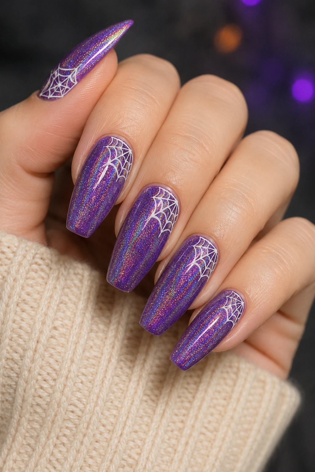 Holographic Web Corner Nails