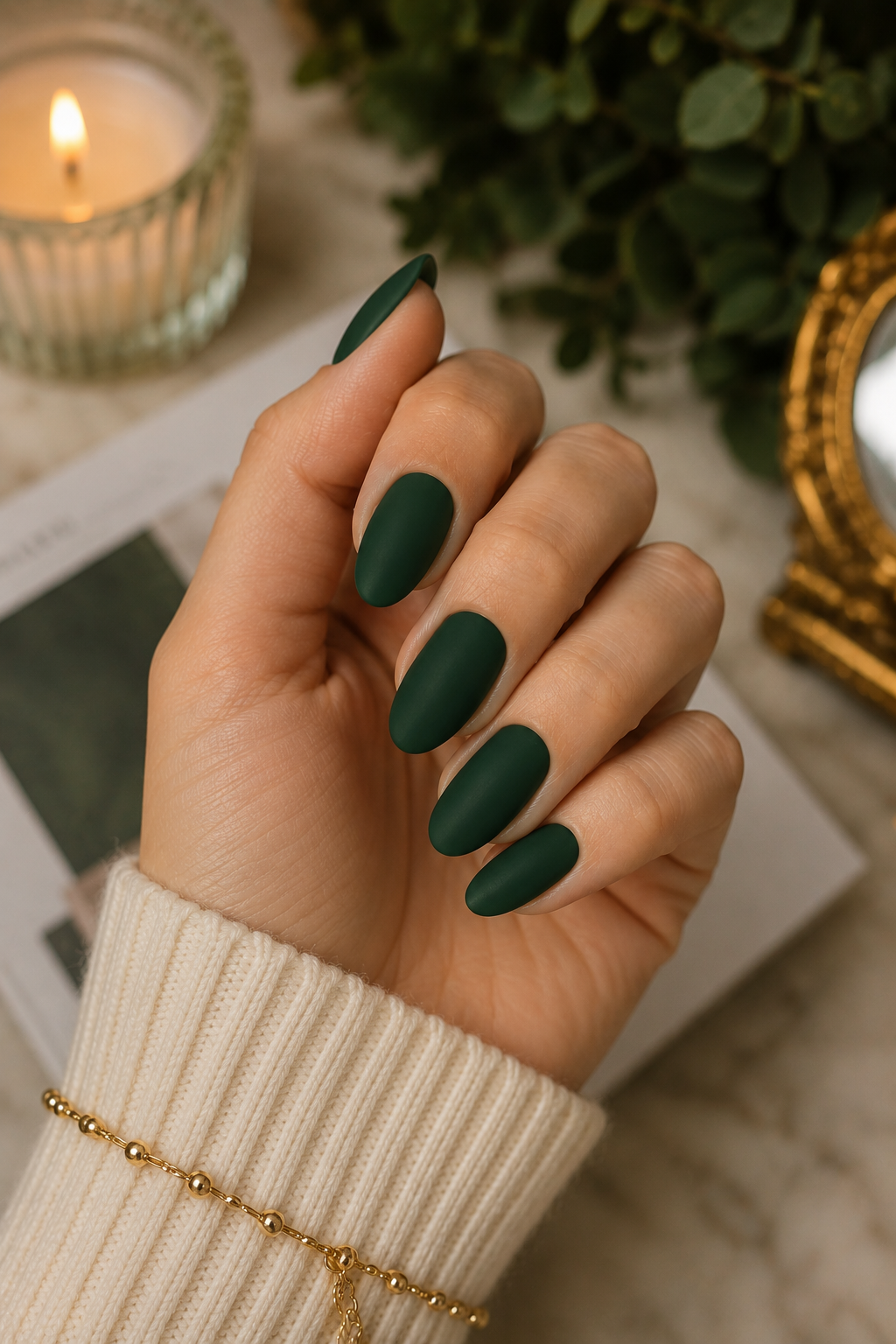 Hunter Green Matte Nails