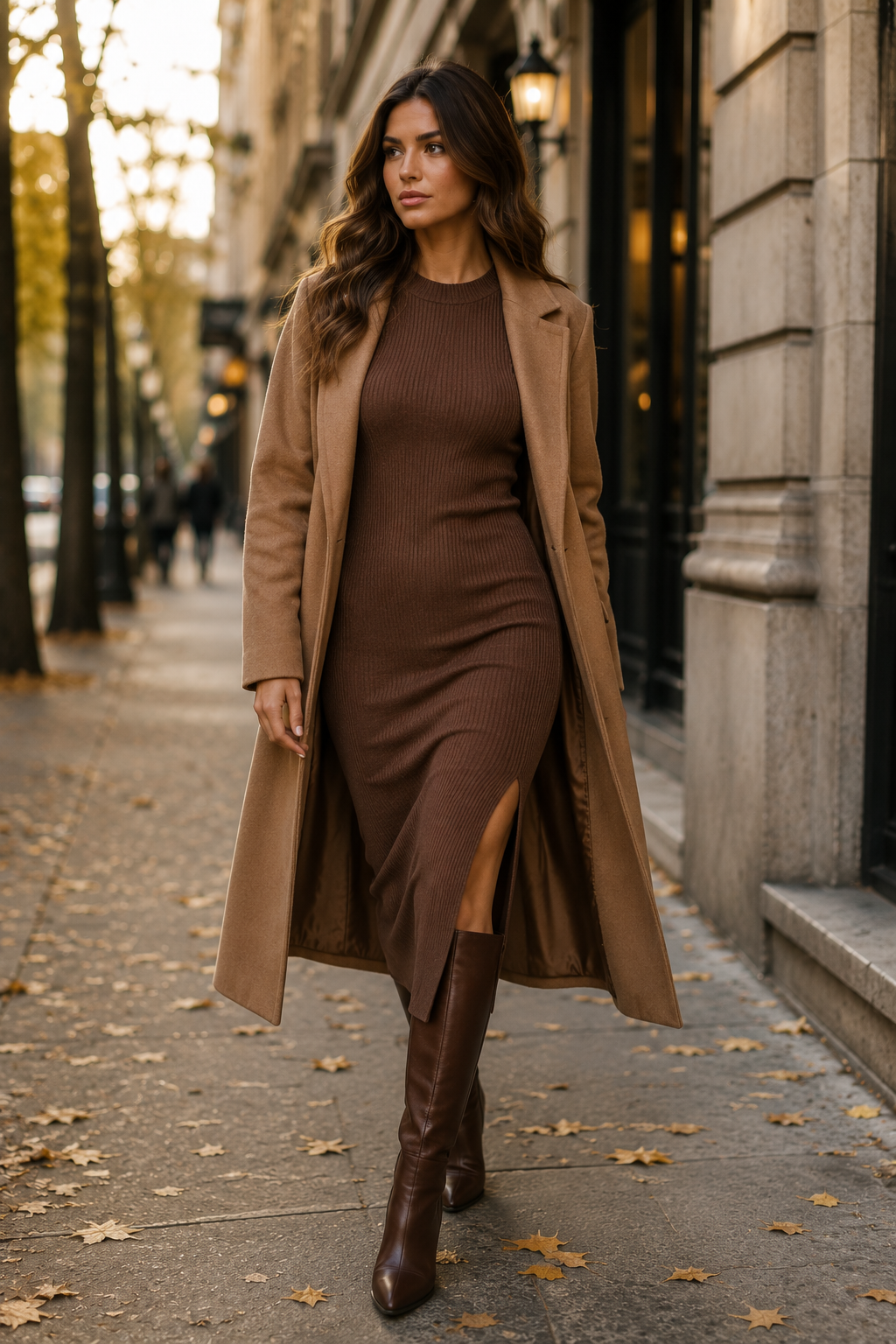 Knit Midi Dress With Knee-High Boots