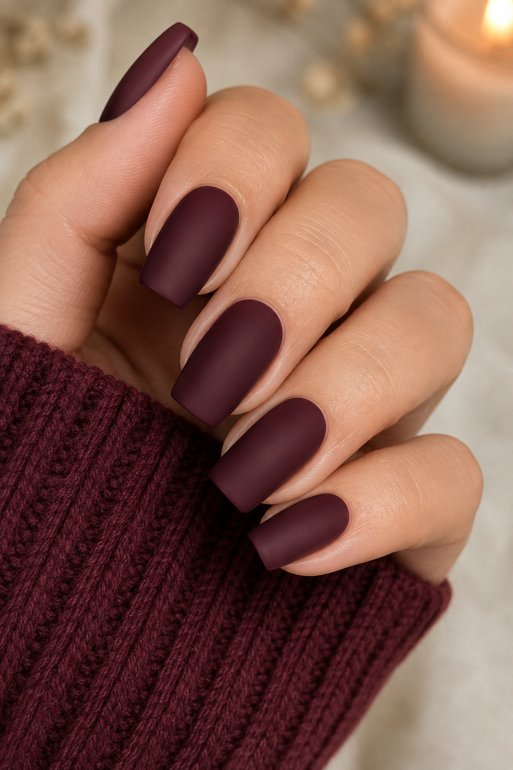 Matte Burgundy Nails