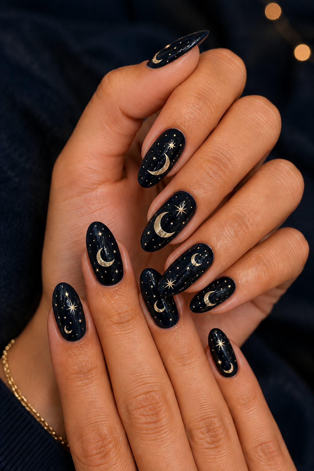 Midnight Moon & Stars Halloween Nails