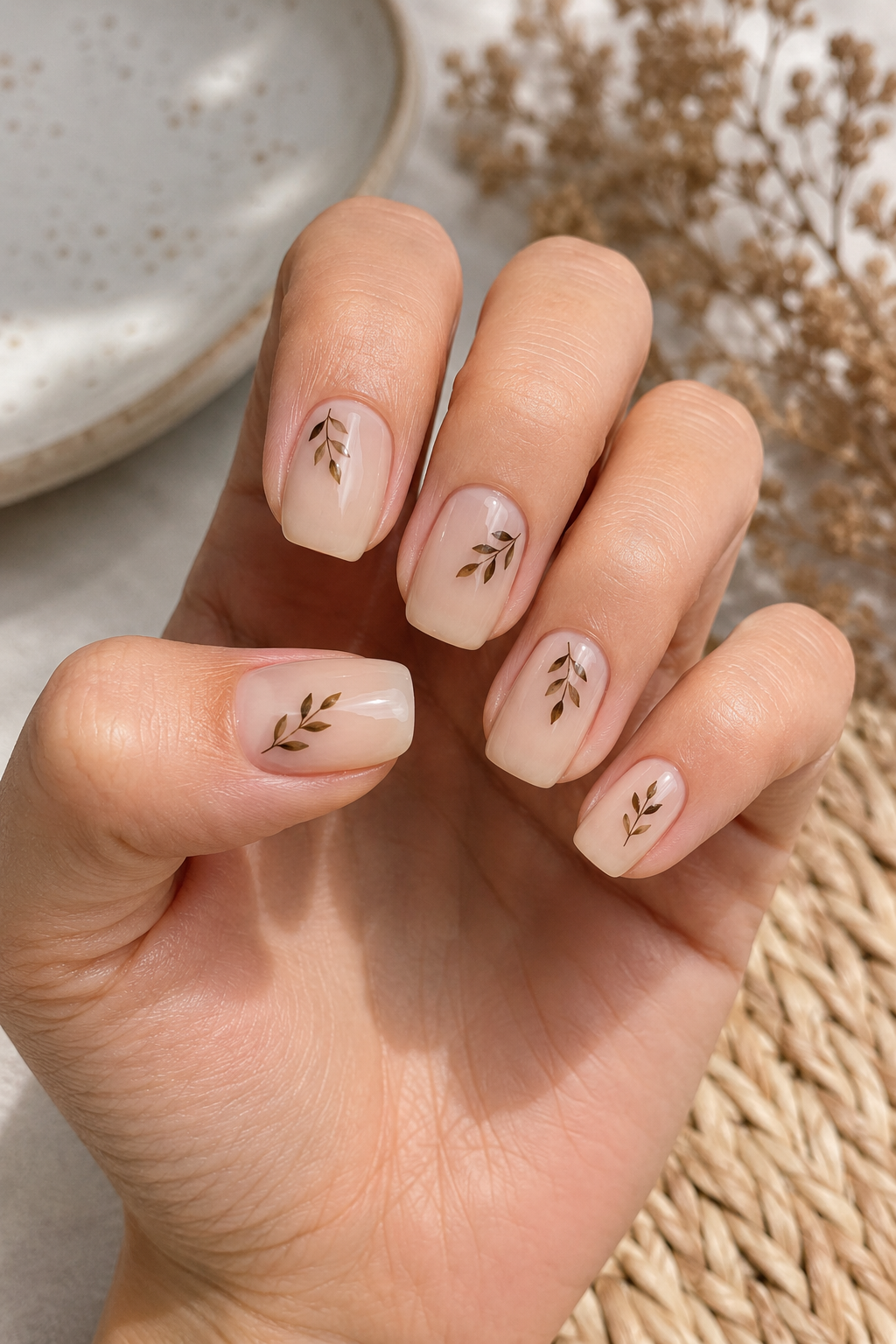 Milky Nude with Tiny Leaves