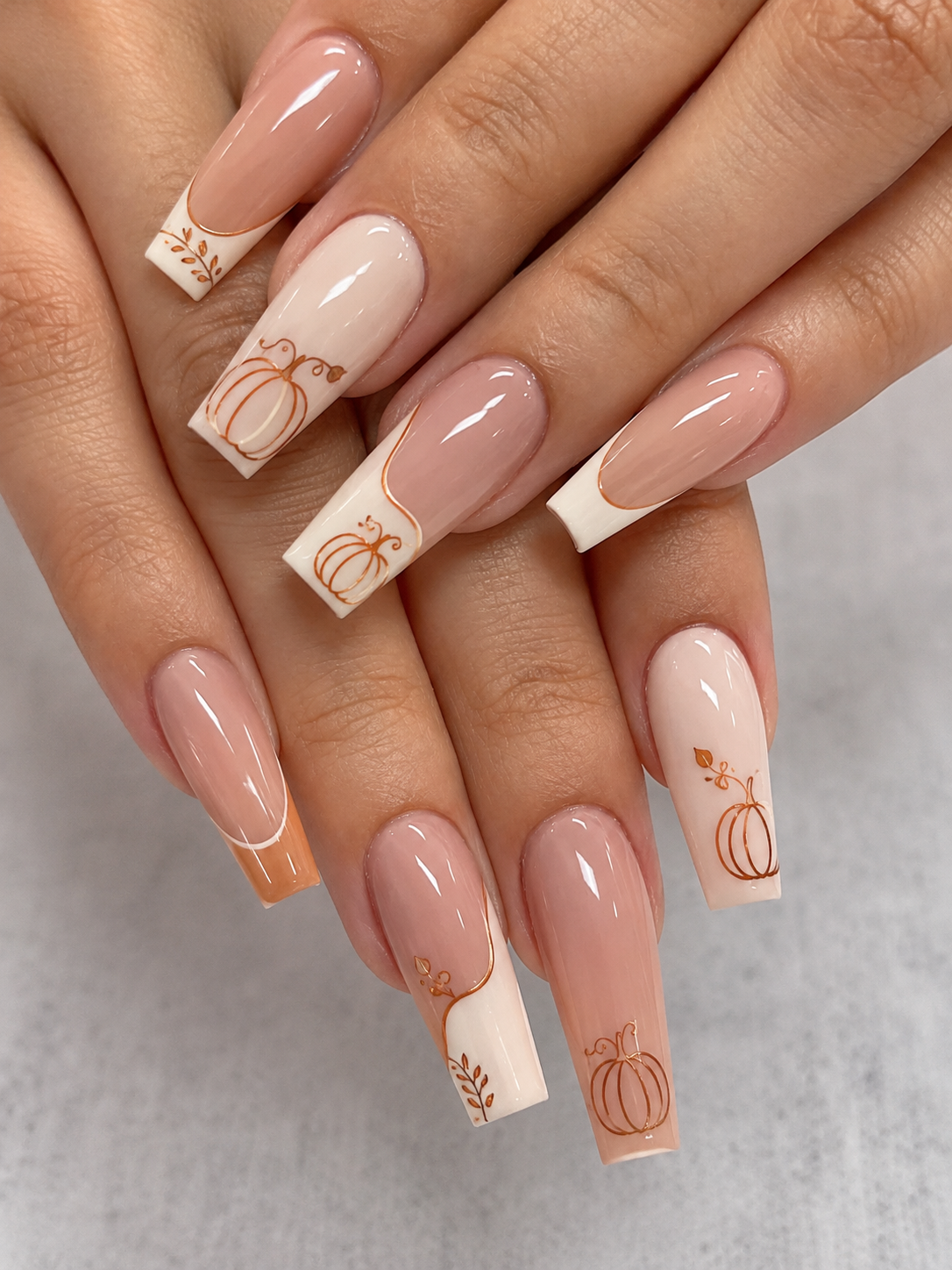 Minimalist Pumpkin Outline Nails