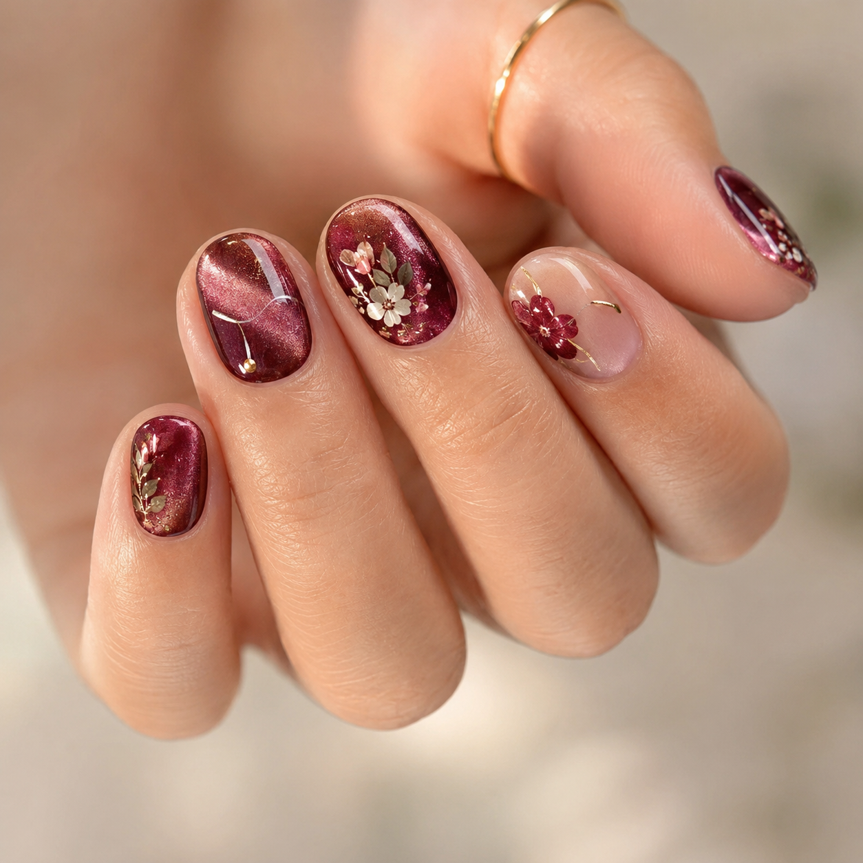 Mulberry Floral Micro Art Nails