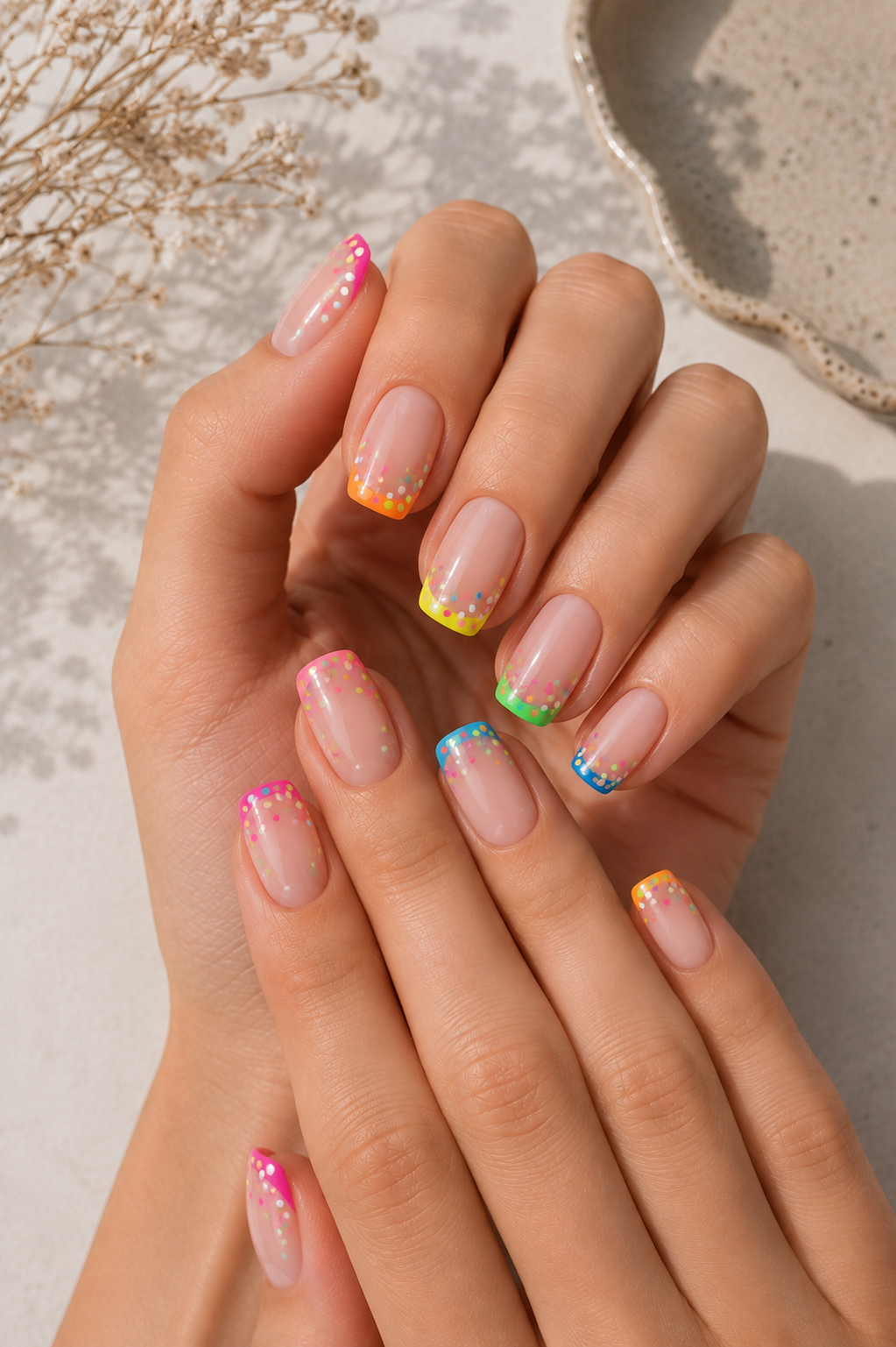 Neon Confetti French Tips