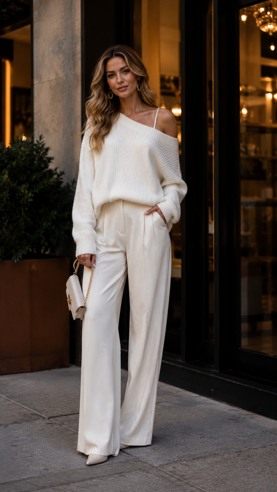 Off-the-Shoulder White Sweater