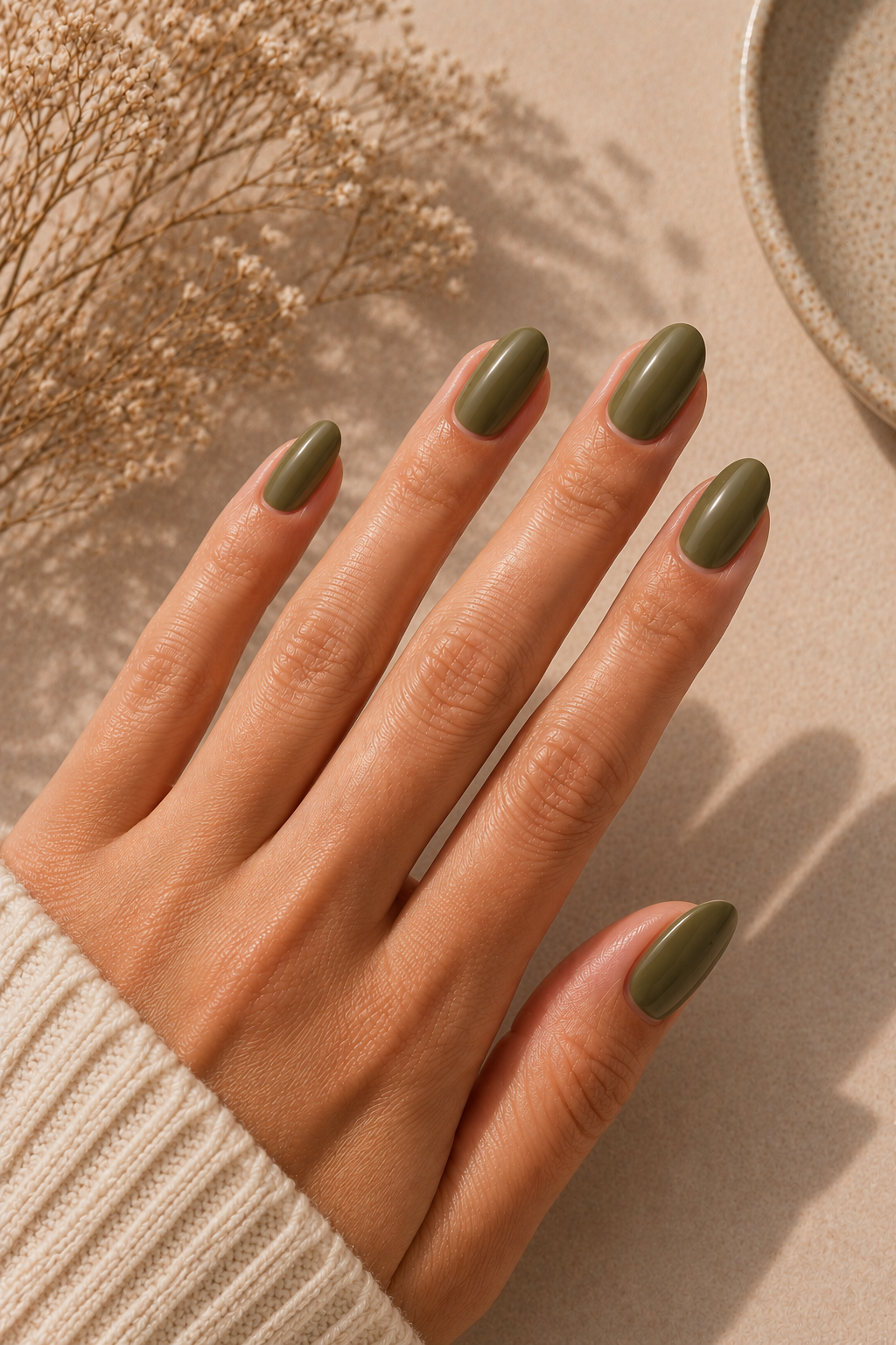 Olive Green Minimalist Nails