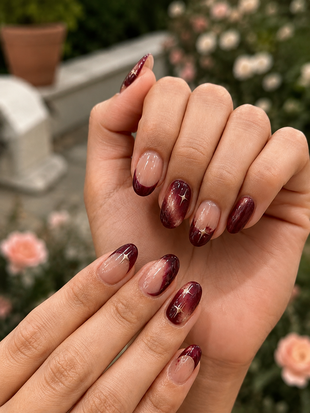 Oxblood 90s Deep French Nails