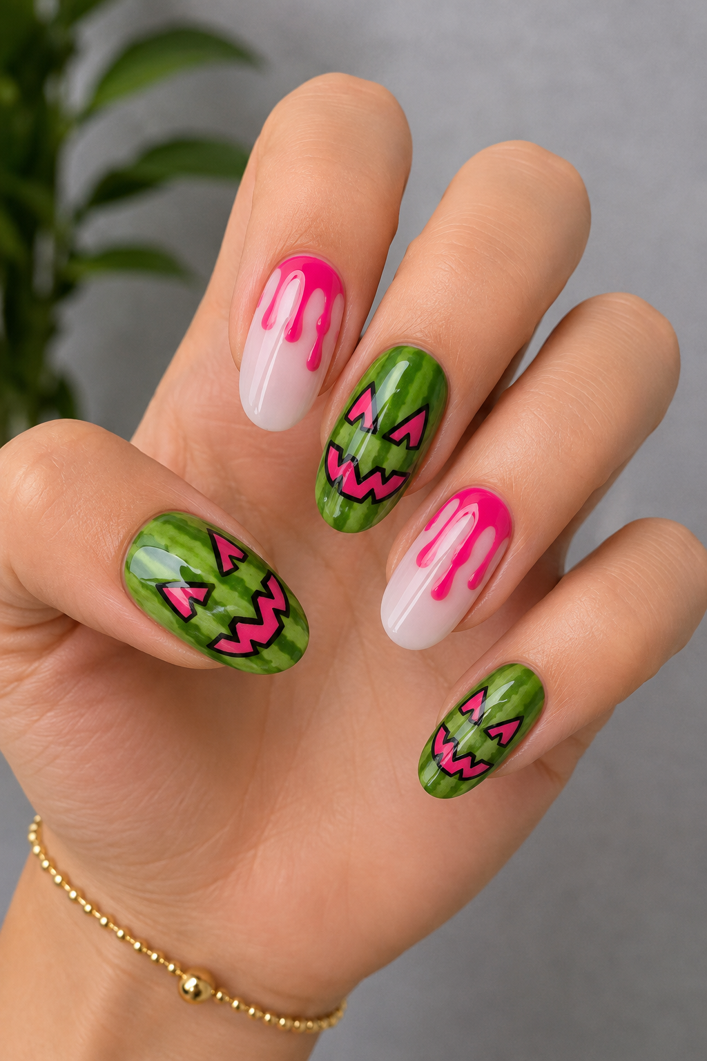 Pink Drip Pumpkin Nails