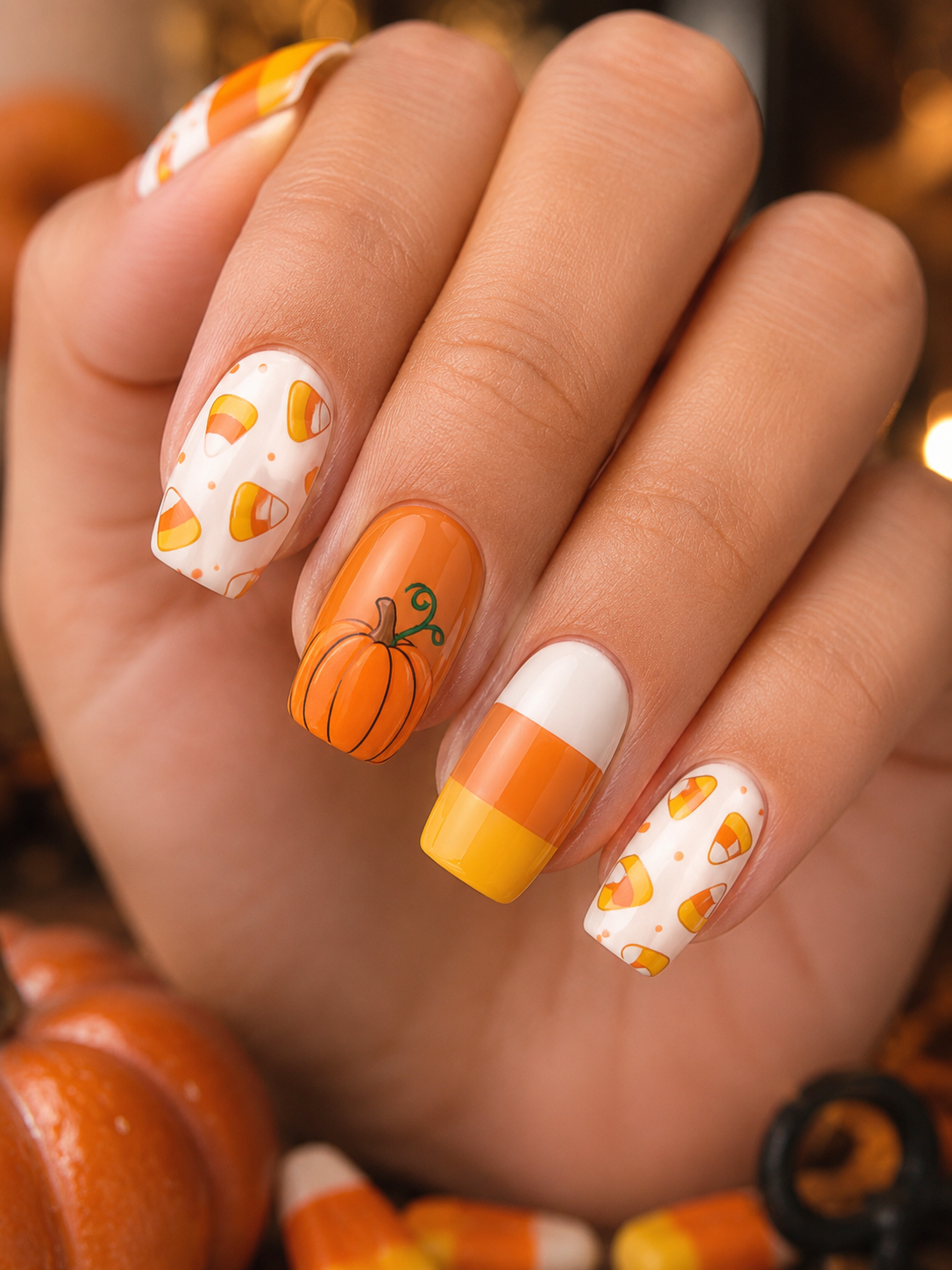 Pumpkin Candy Corn Nails for halloween