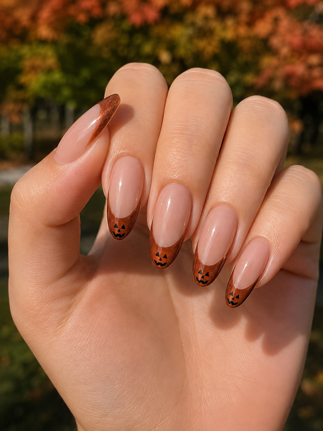 Pumpkin Face French Tips Nail for halloween