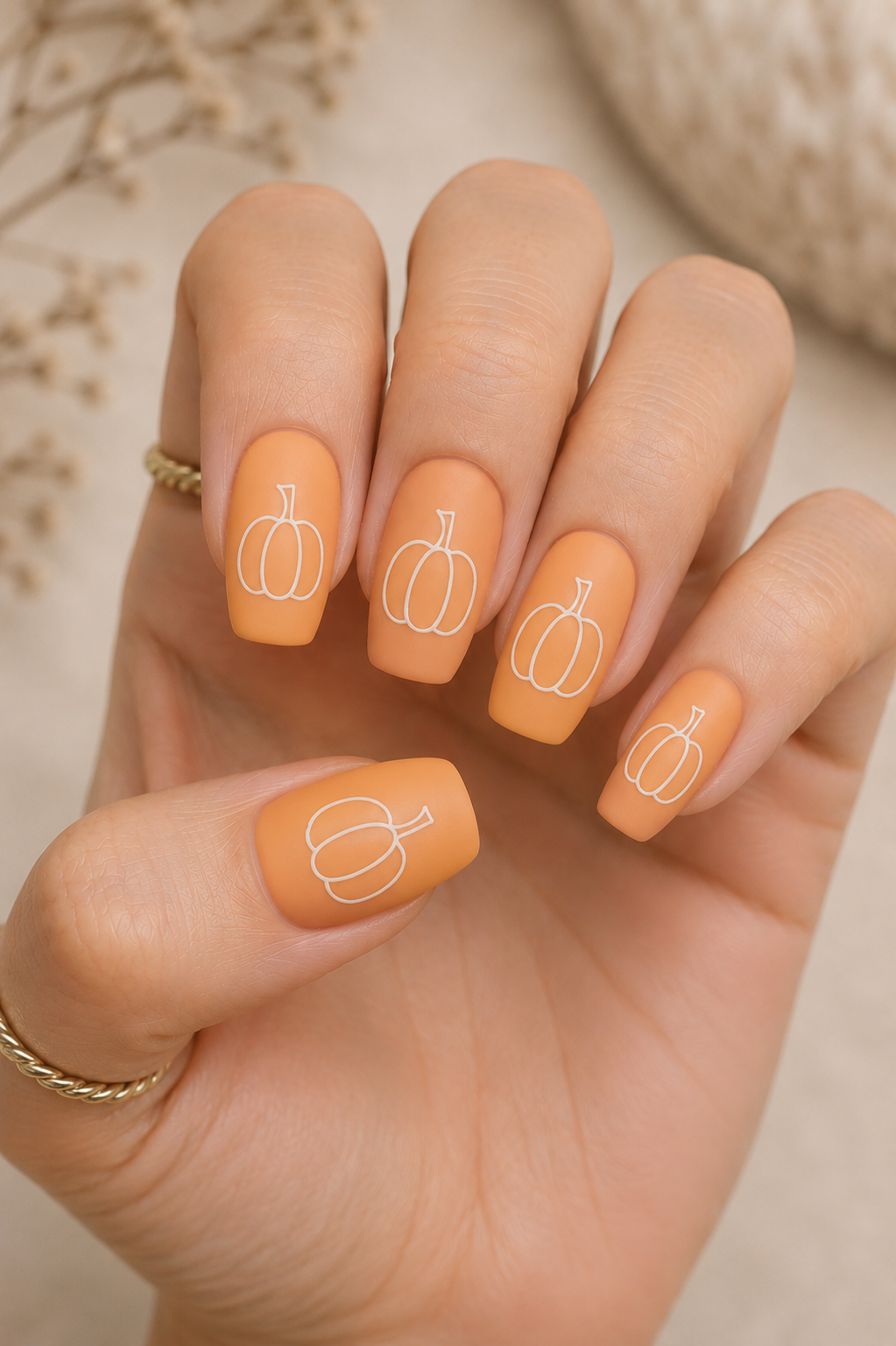 Pumpkin Outline Fall Nails