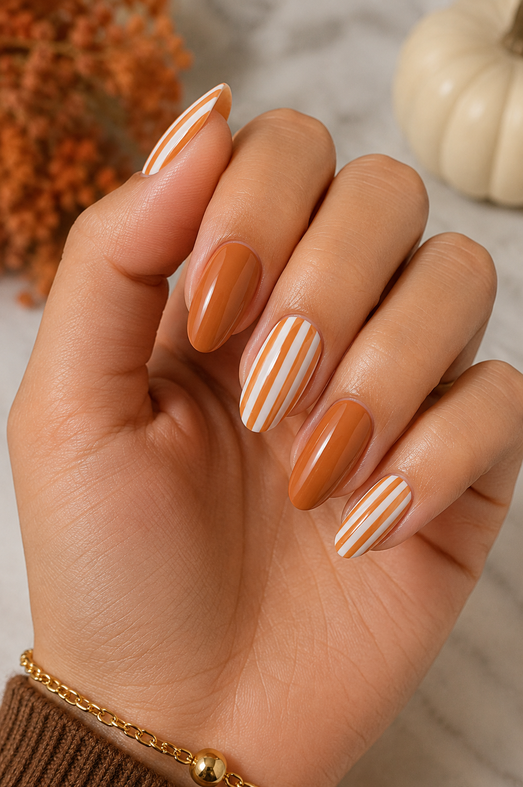 Pumpkin Spice Stripe Nails
