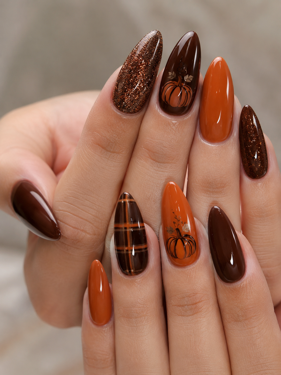 Pumpkin and Chocolate Brown Nails