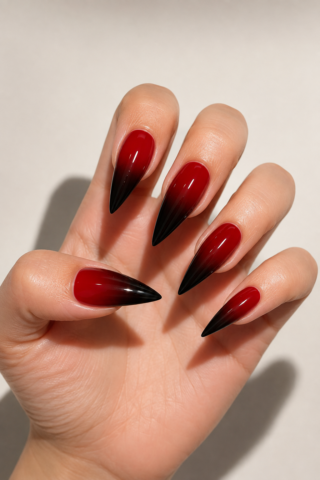 Red to Black Ombre Stiletto Nails
