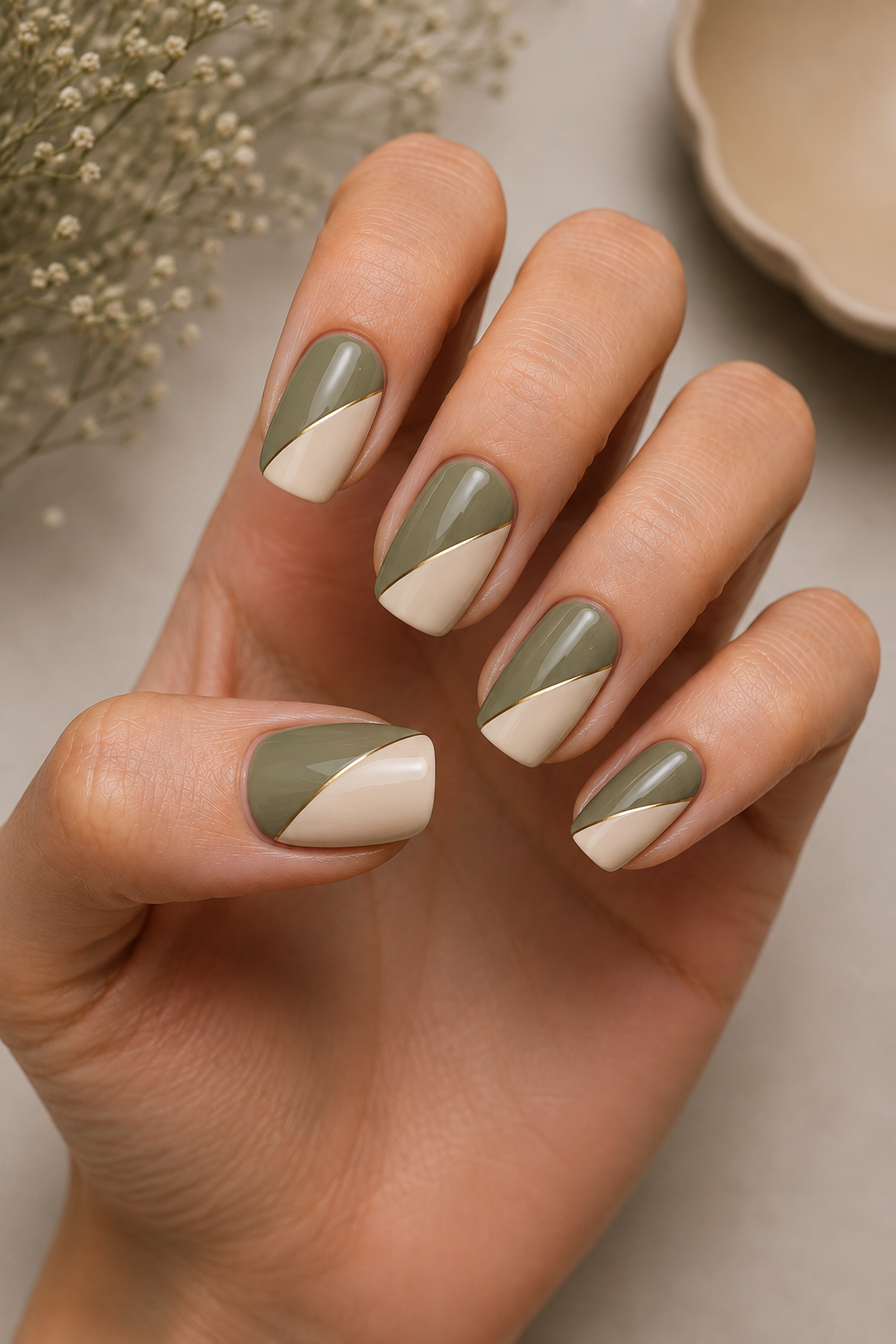 Sage and Cream Diagonal Split