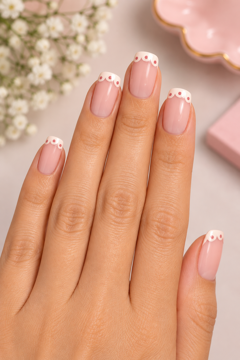 Scalloped Polka Dot French Tips
