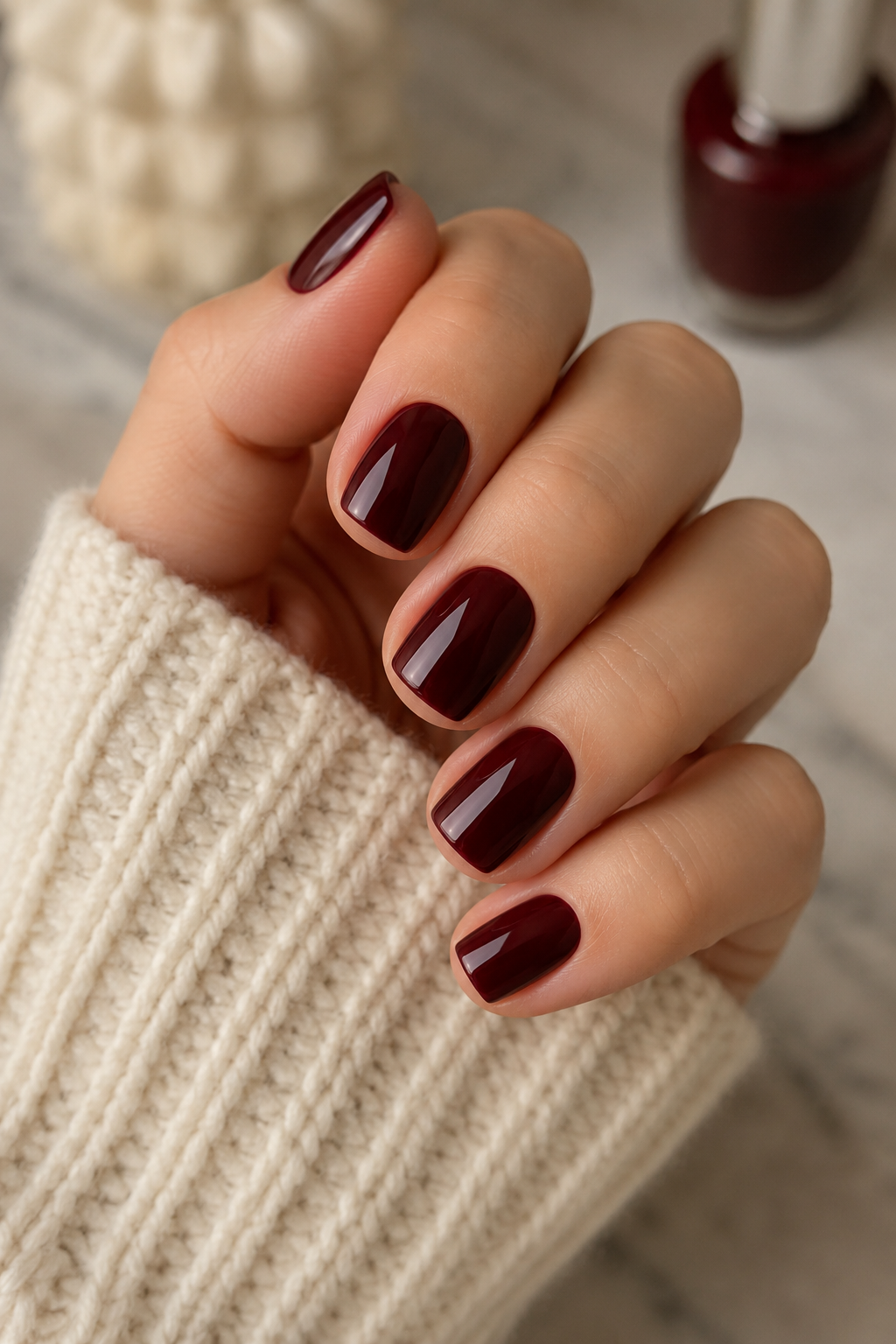 Short Burgundy Square Nails
