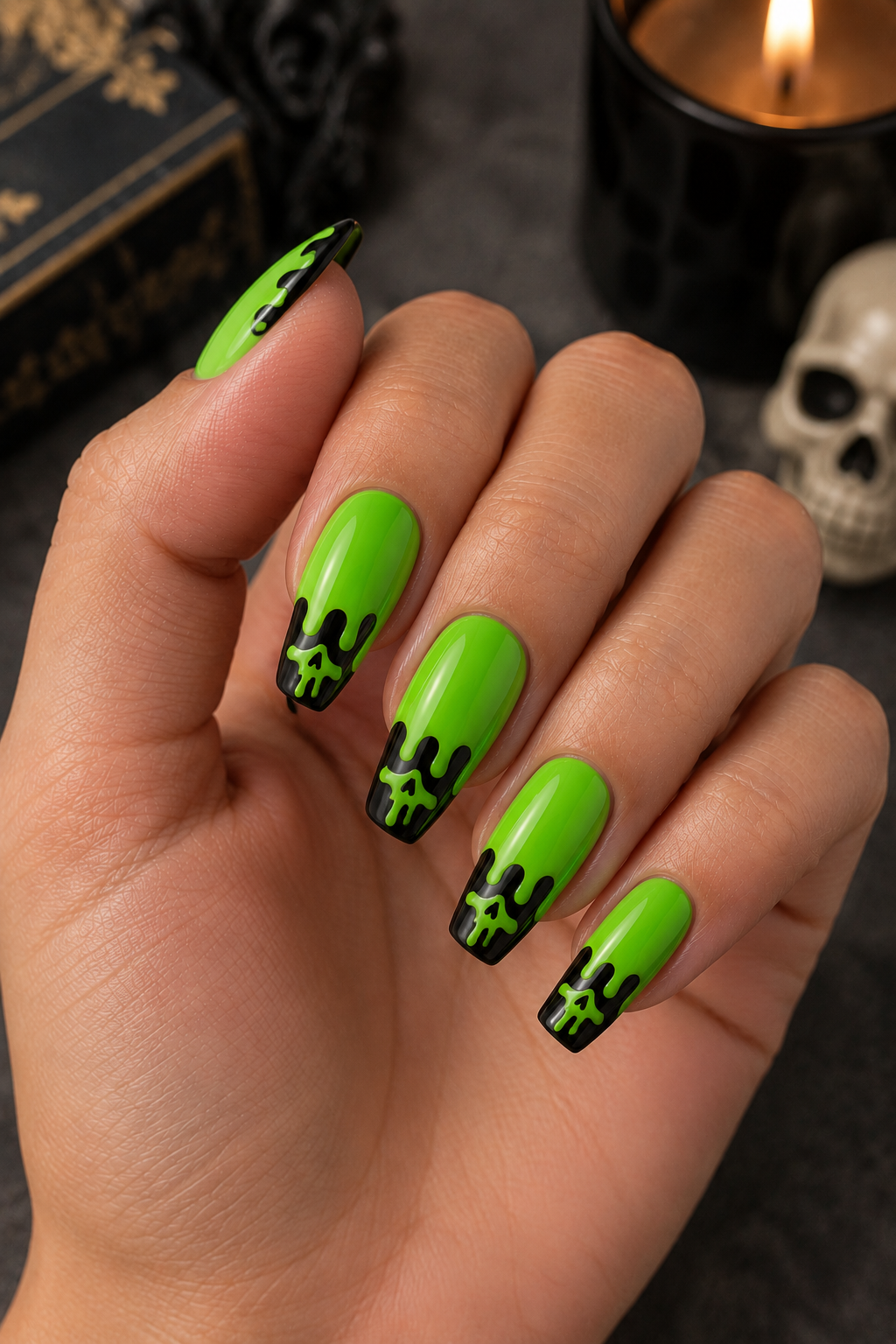Slime Green Drip Nails