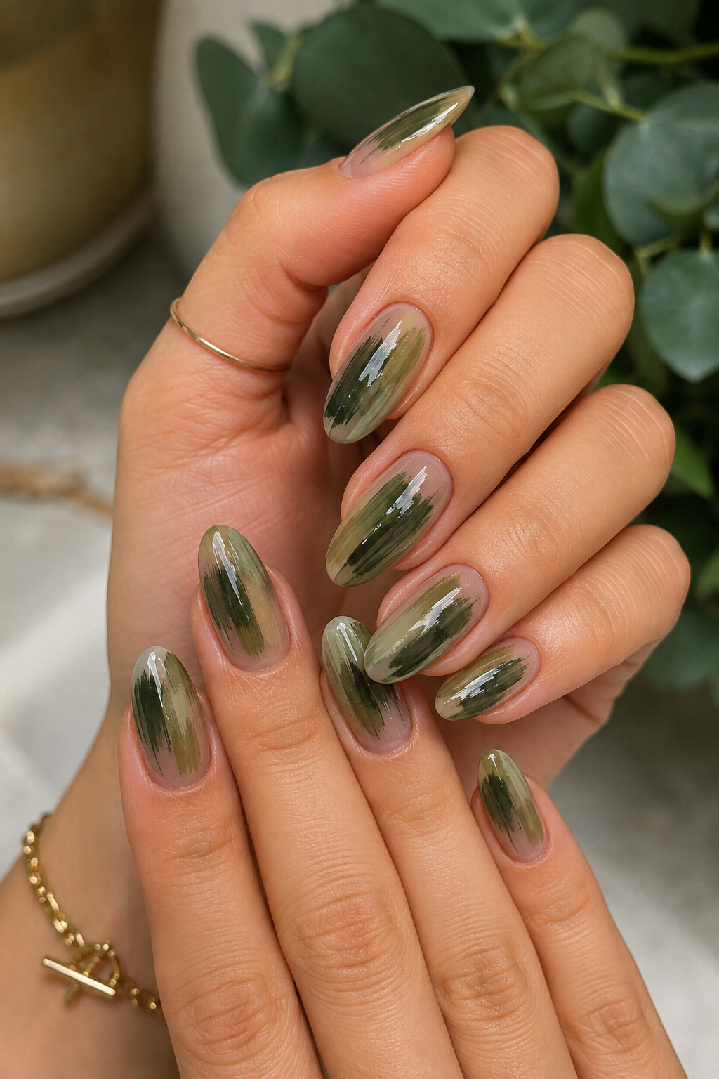 Smoky Olive Brush Strokes