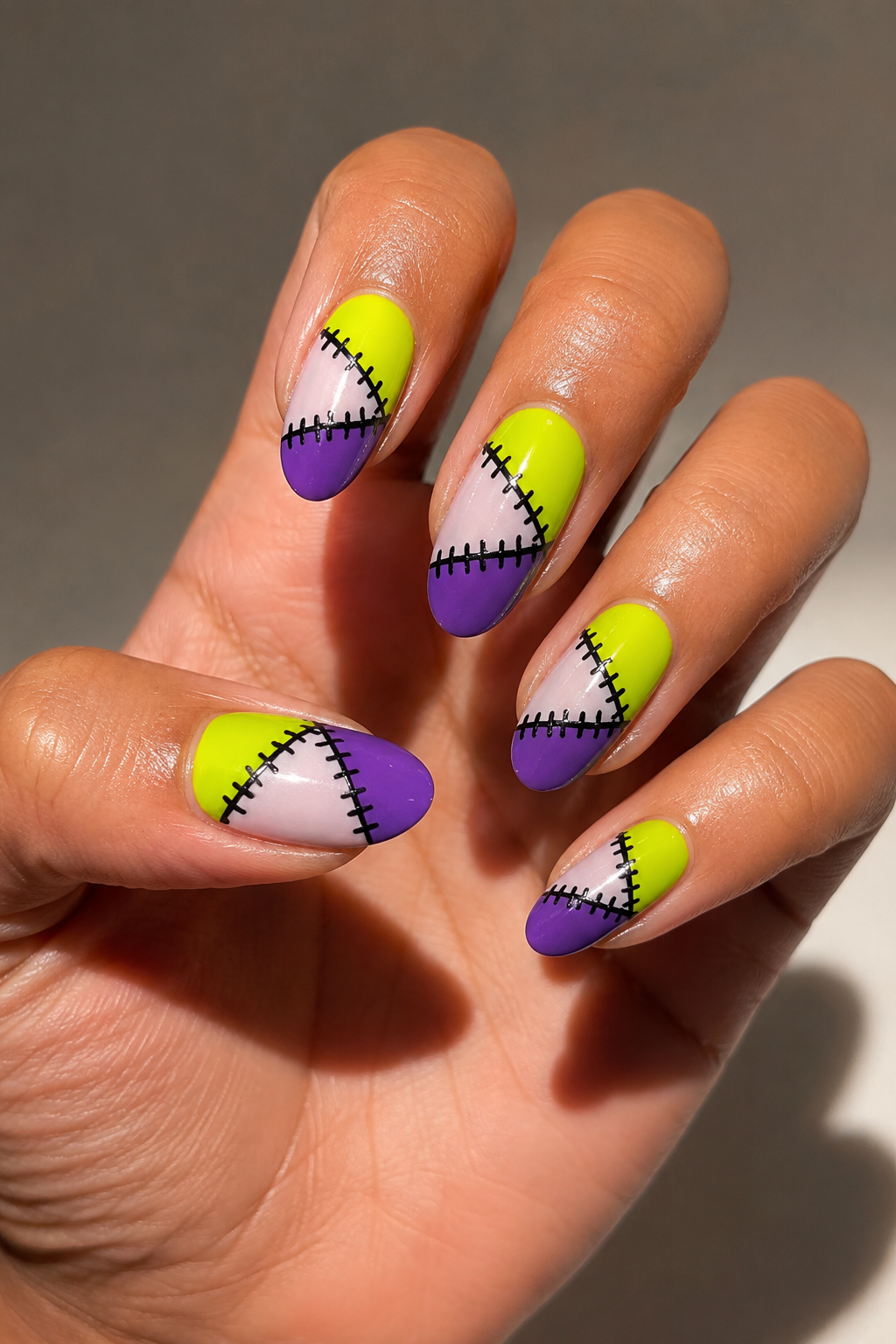 Stitched Patchwork Halloween Nails