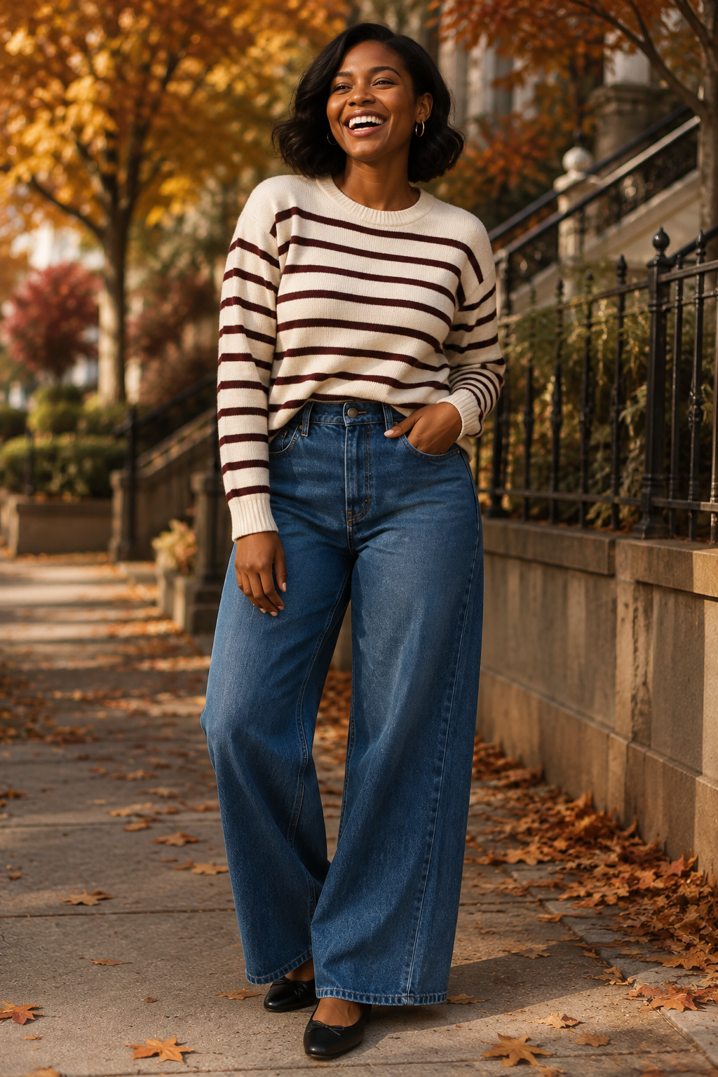 Striped Sweater With Wide-Leg Denim